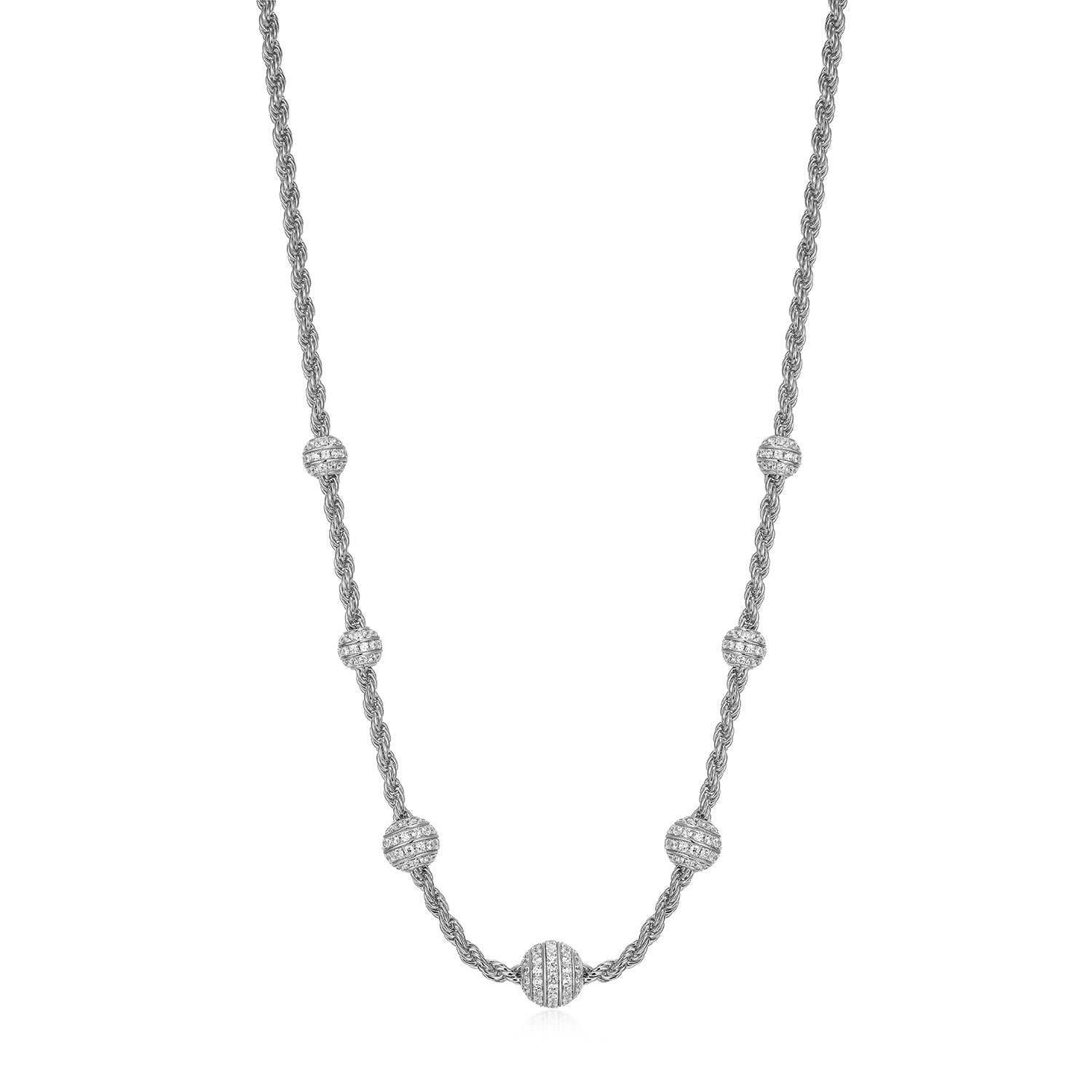 Sterling Silver Charles Garnier "rope" Rhodium Plated Cz Necklace On 26" + 2" Extension Rope Chain