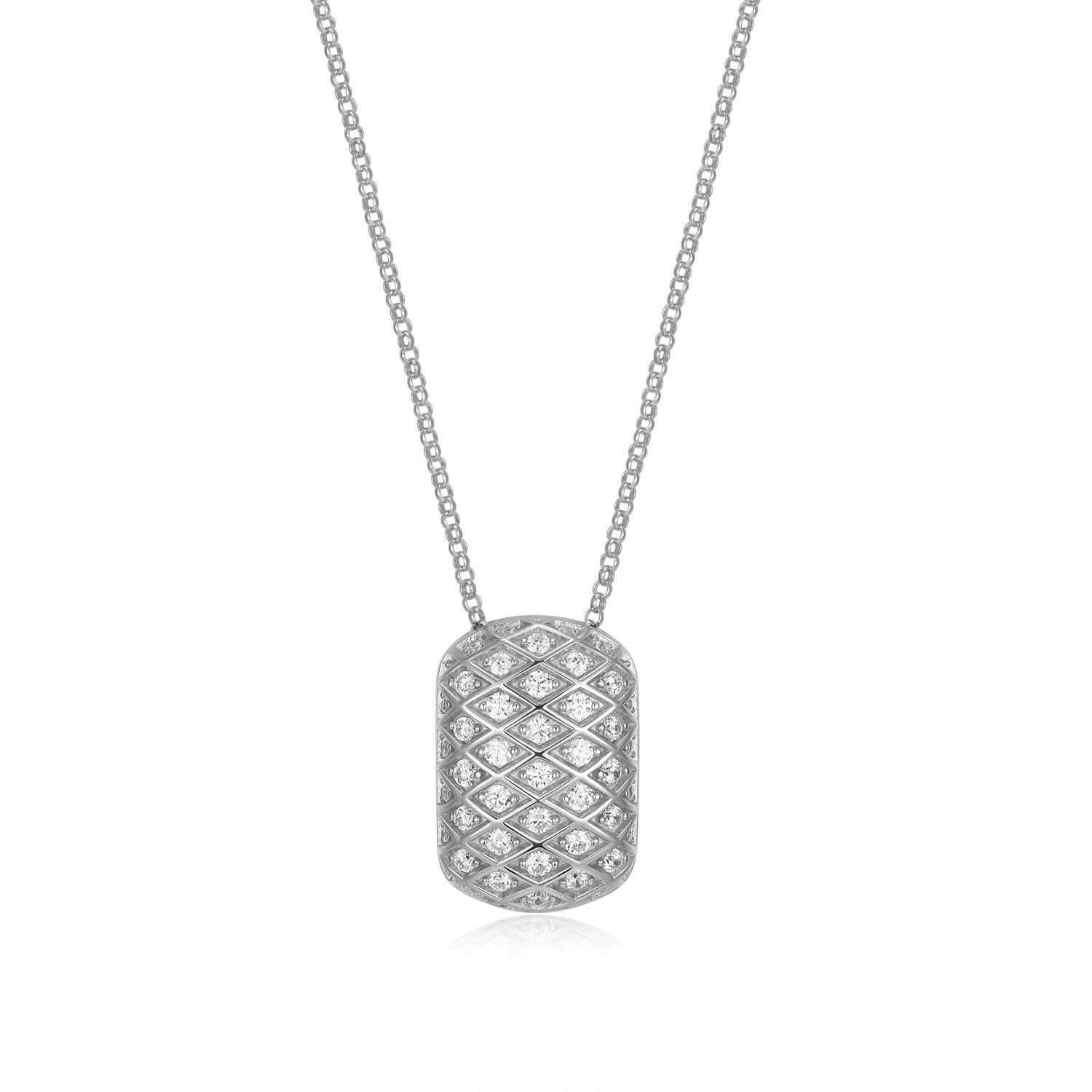 Sterling Silver Charles Garnier "quilted" Rhodium Plated Cz Necklace On 17" + 2" Extension Rolo Chain