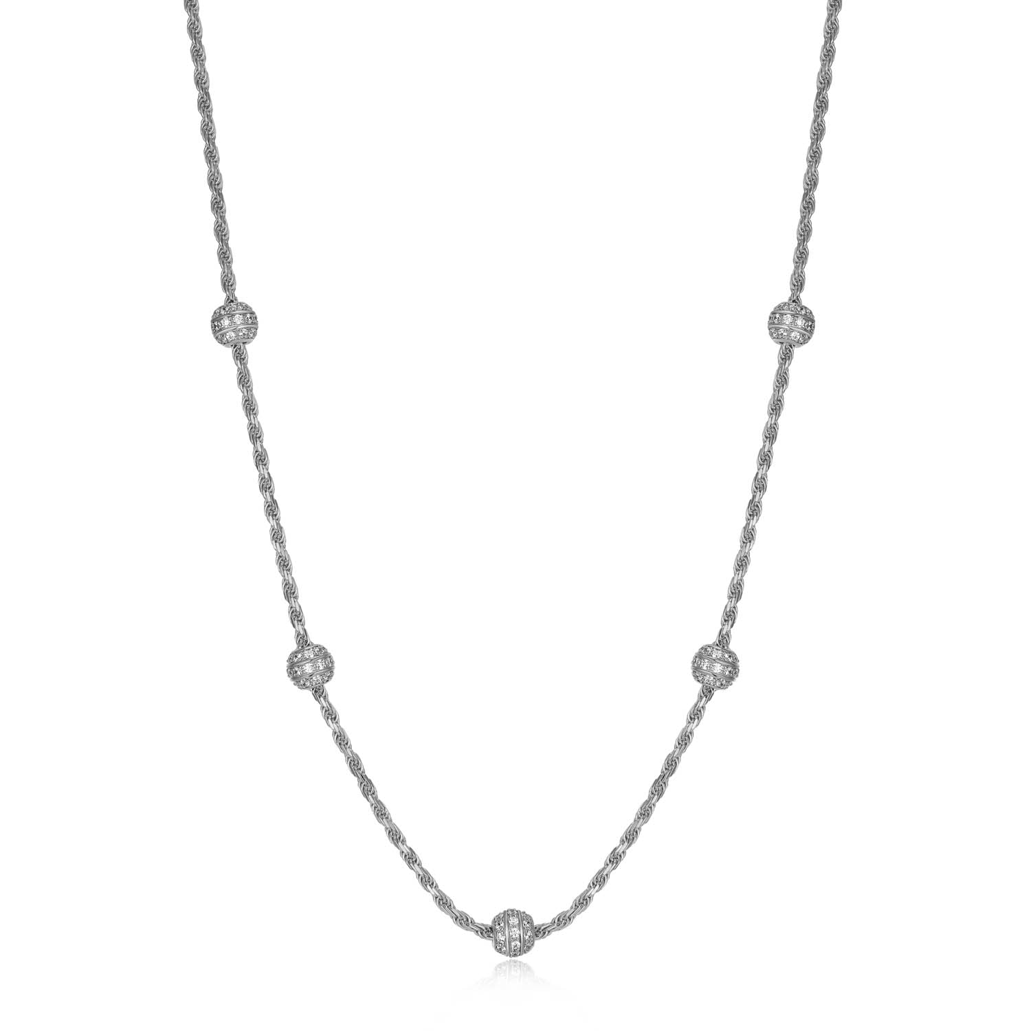 Sterling Silver Charles Garnier "rope" Rhodium Plated Cz Necklace On 18" + 2" Extension Rope Chain