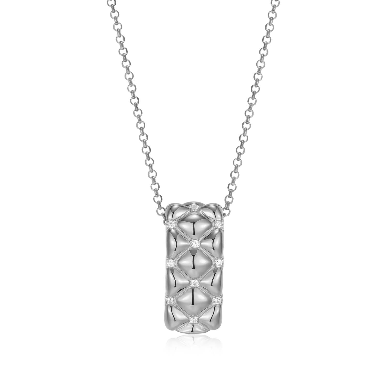Sterling Silver Charles Garnier "quilted" Rhodium Plated Cz Necklace 17" + 2" Extension Rolo Chain