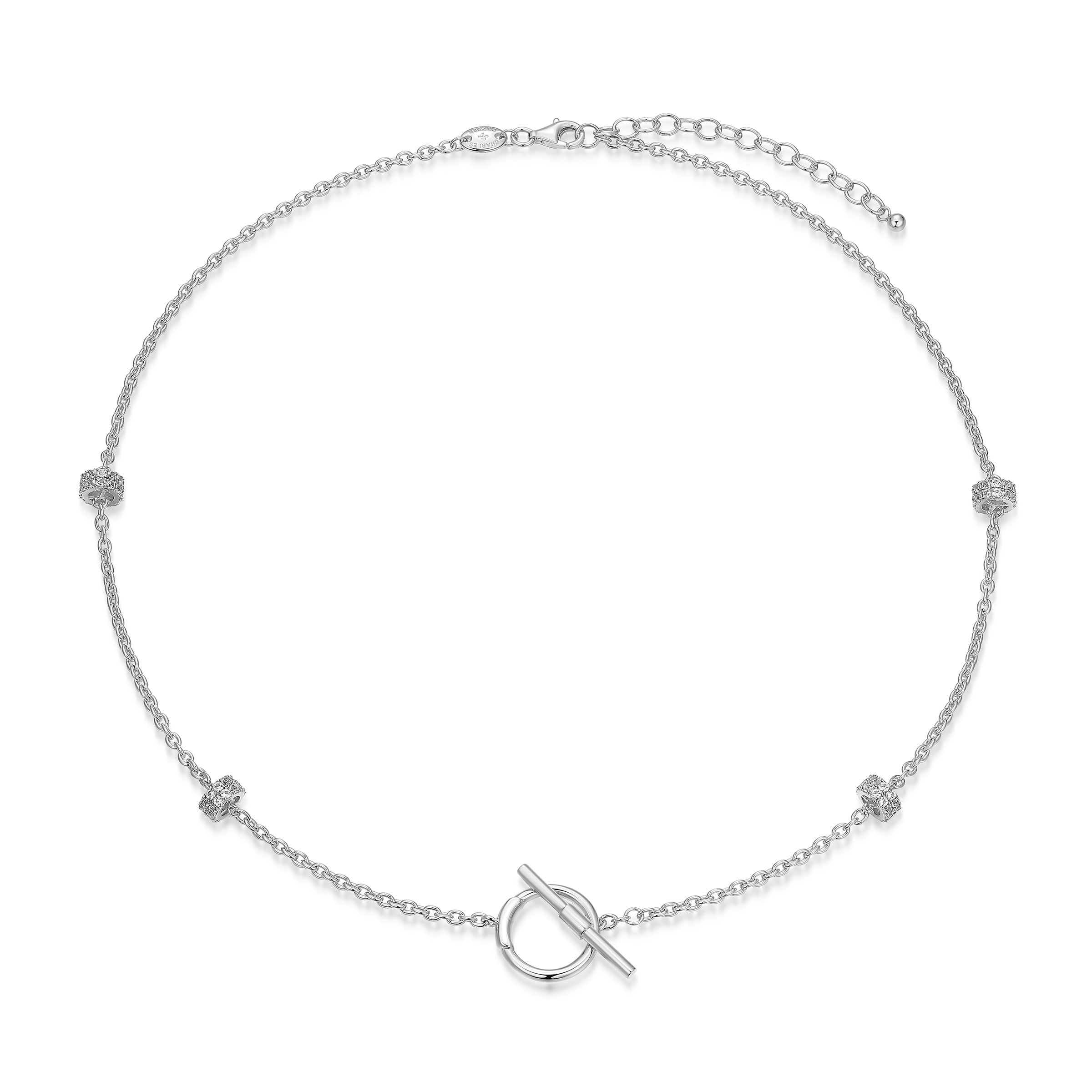 CN0195 - Created White Sapphire Rondelle Station Toggle Necklace