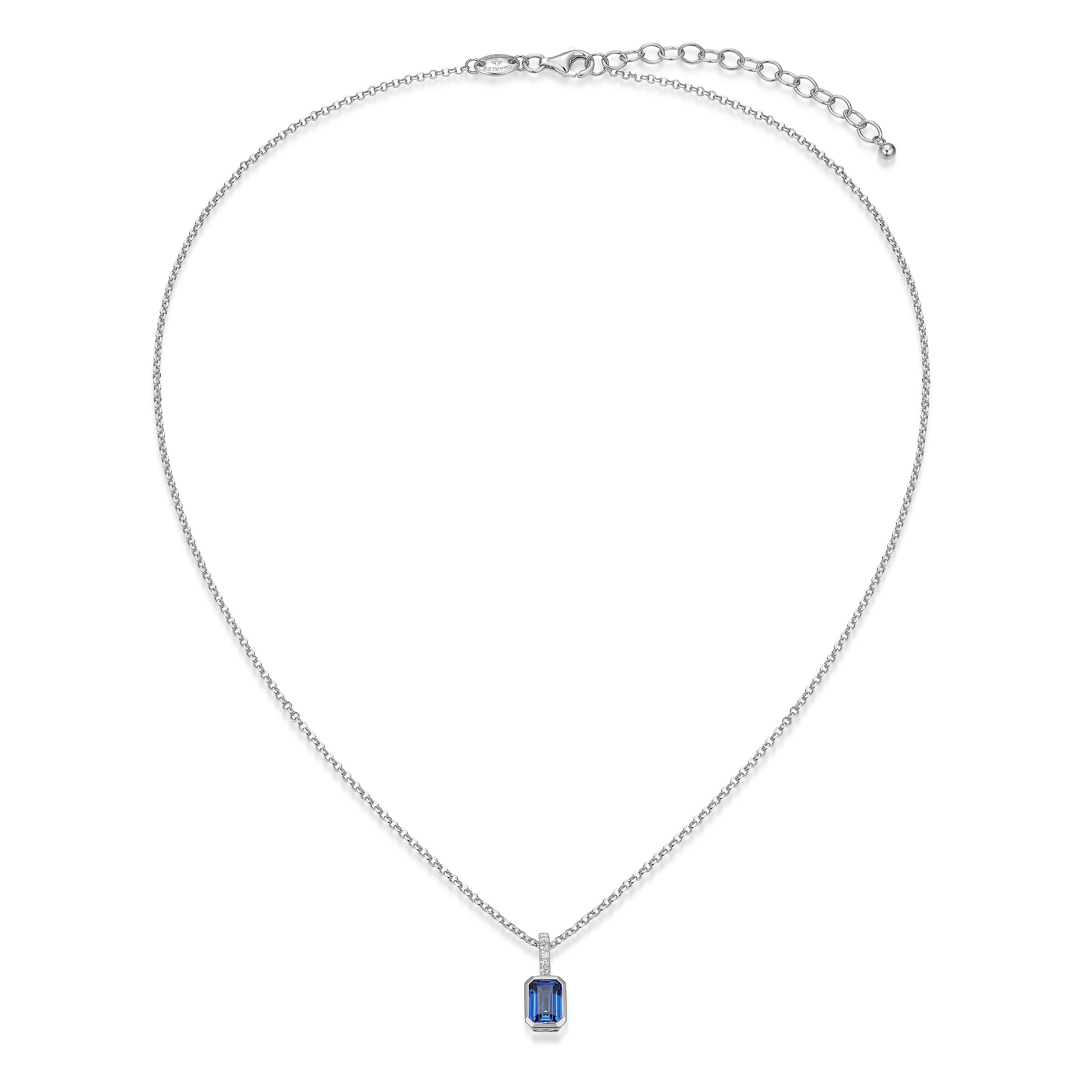 CN0208 - Emerald-Cut Lab-Created Blue Sapphire Pendant Necklace