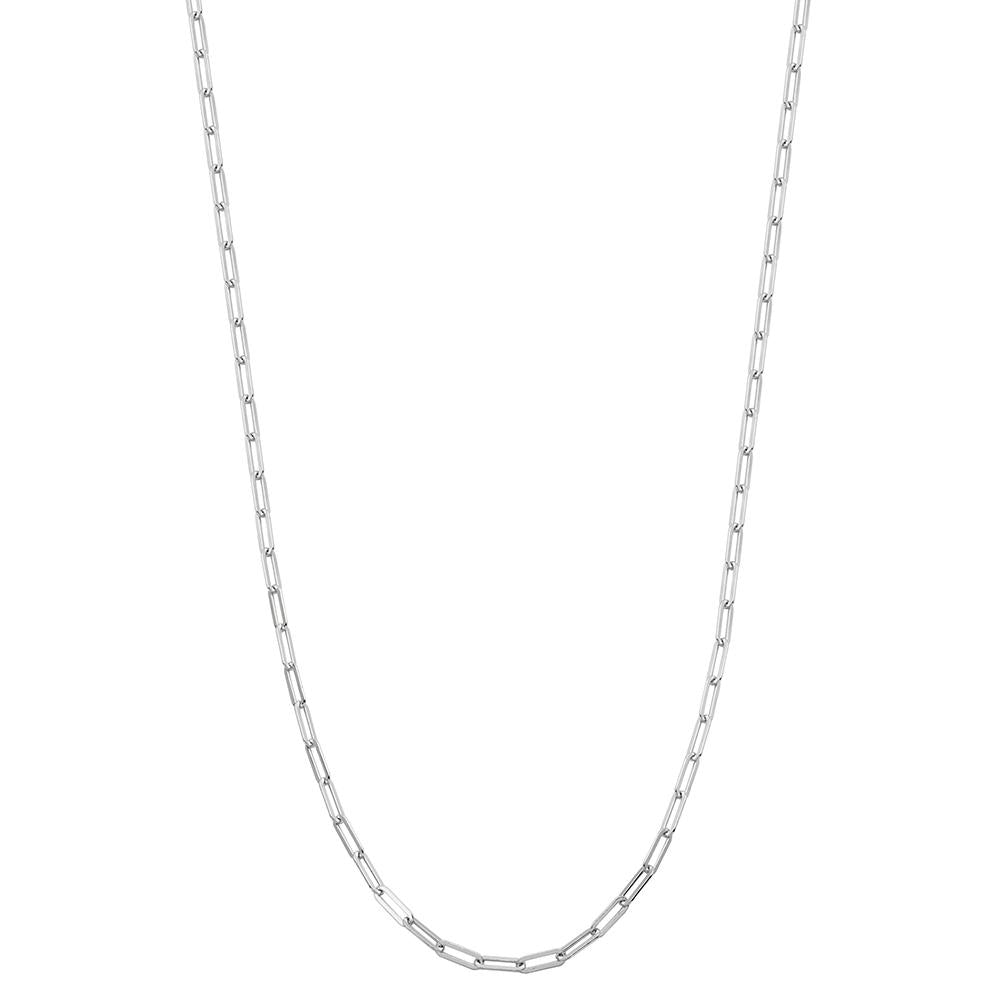 Sterling Silver Necklace Made With Paperclip Chain (3Mm), Measures 24" Long, Rhodium Finish