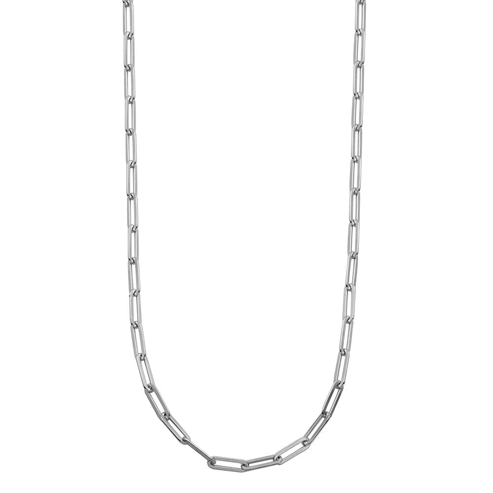 Sterling Silver Necklace Made With Paperclip Chain (5Mm), Measures 24" Long, Rhodium Finish