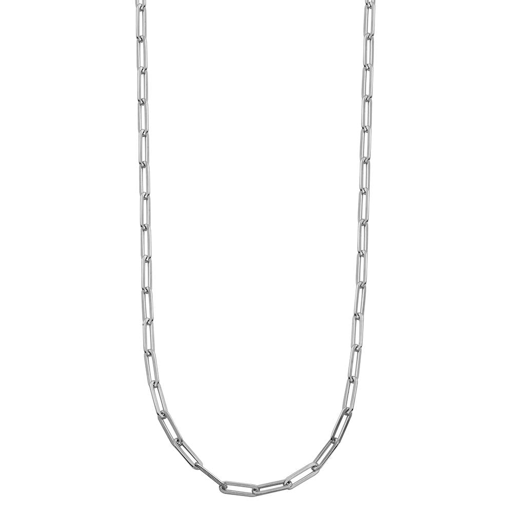Sterling Silver Necklace Made With Paperclip Chain (5Mm), Measures 36" Long, Rhodium Finish