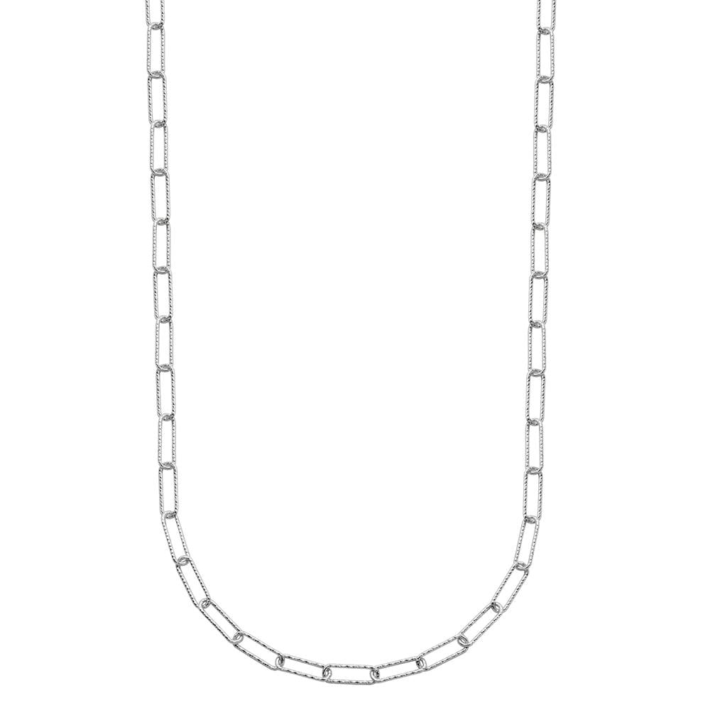 Sterling Silver Necklace Made With Diamond Cut Paperclip Chain (3Mm), Measures 17" Long, Plus 2" Extender For Adjustable Length, Rhodium Finish