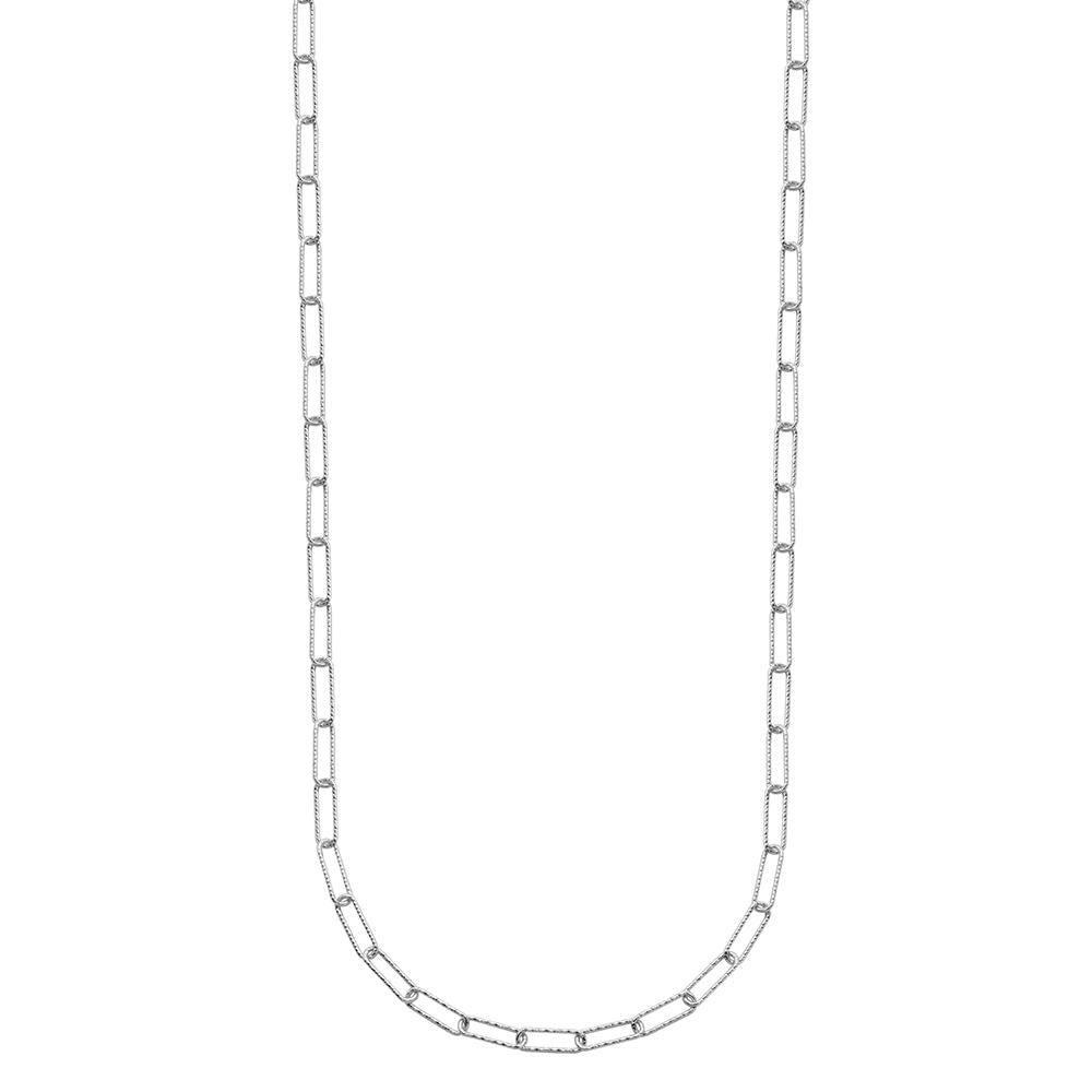Sterling Silver Necklace Made With Diamond Cut Paperclip Chain (3Mm), Measures 24" Long, Rhodium Finish
