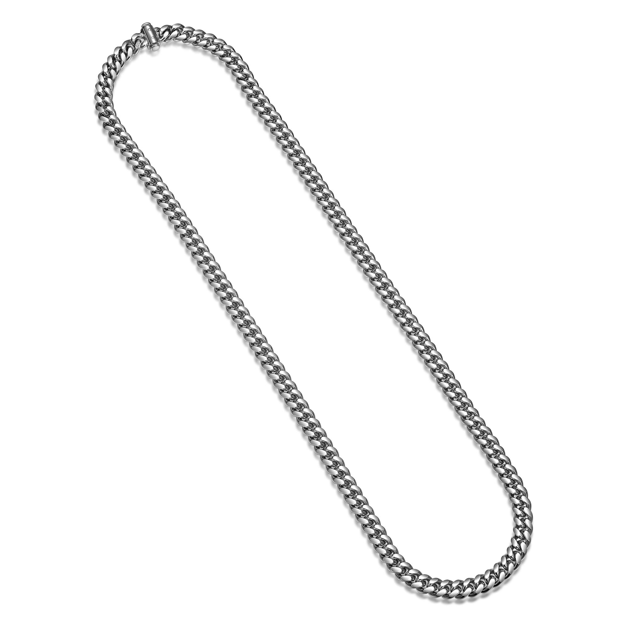 UN3224 - Italian Oval Curb Chain Necklace Rhodium - Plated Sterling Silver  -  24"