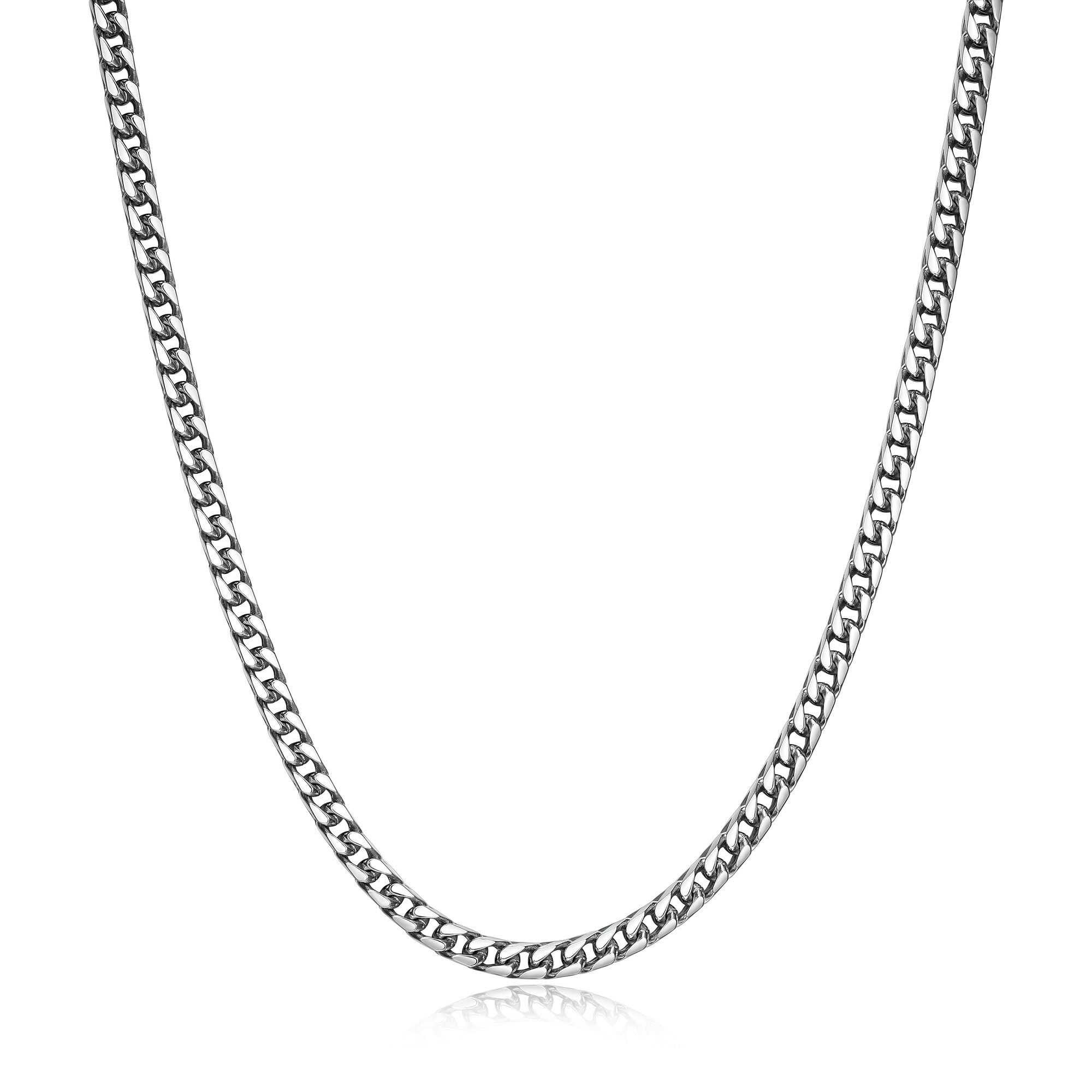 UN0002L - Italian Chain Rhodium Plated 4 - Side Franco Chain Necklace  -  24"