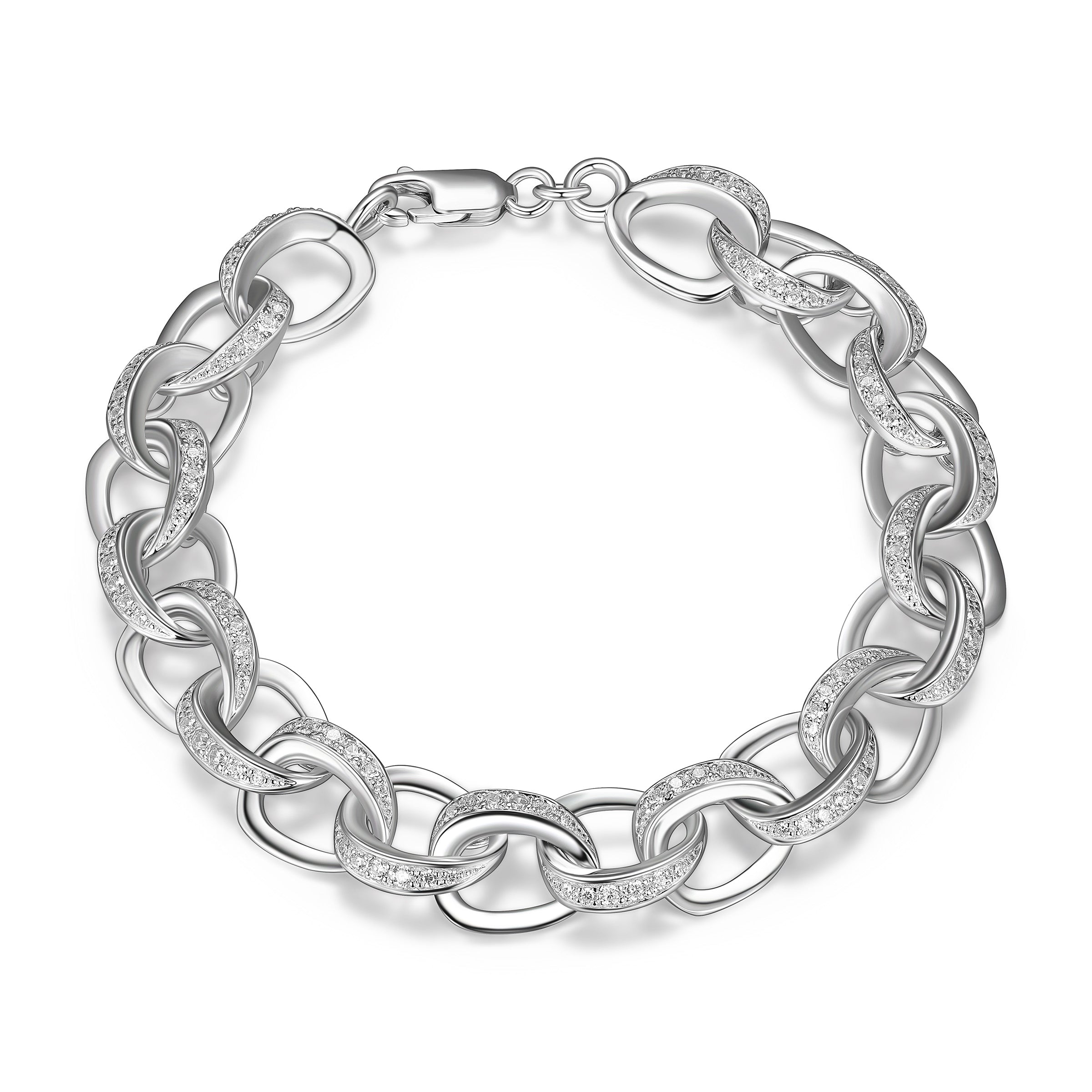 Diamondlite Cz Wide Link Bracelet In Sterling Silver. 7.25".