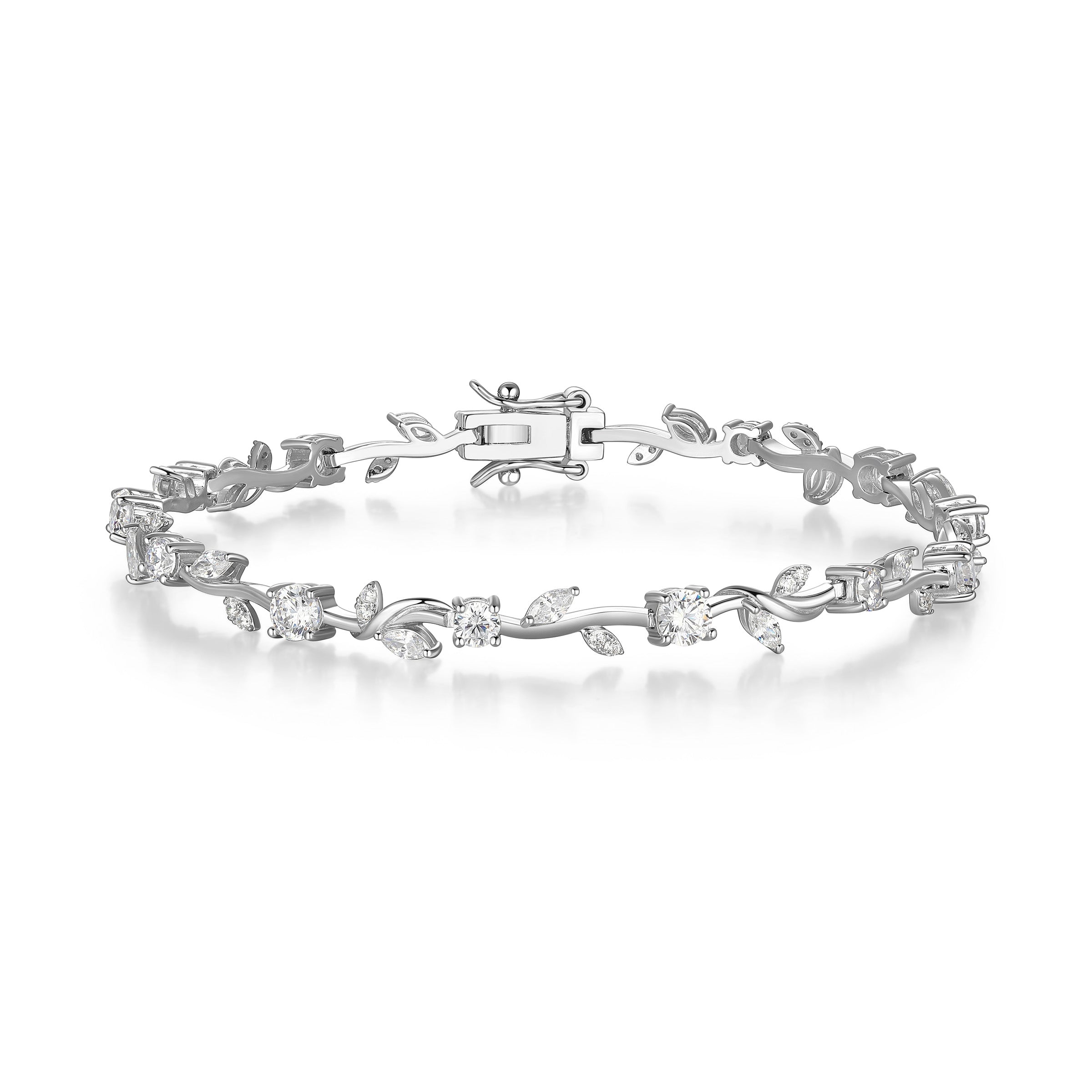 Diamondlite Cz 4Mm Round And 4X2Mm Marquise Flower Tennis Bracelet In Sterling Silver. 7.5".