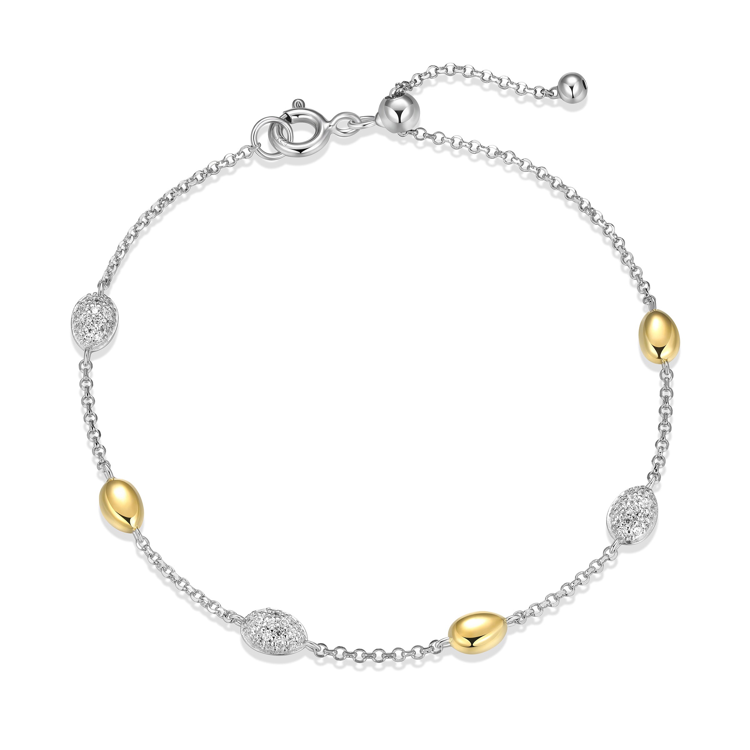 Diamondlite Cz "Sculpted Serenity"  Adjustable Station Bracelet In Sterling Silver With 18K Gold Plating. 7.5".