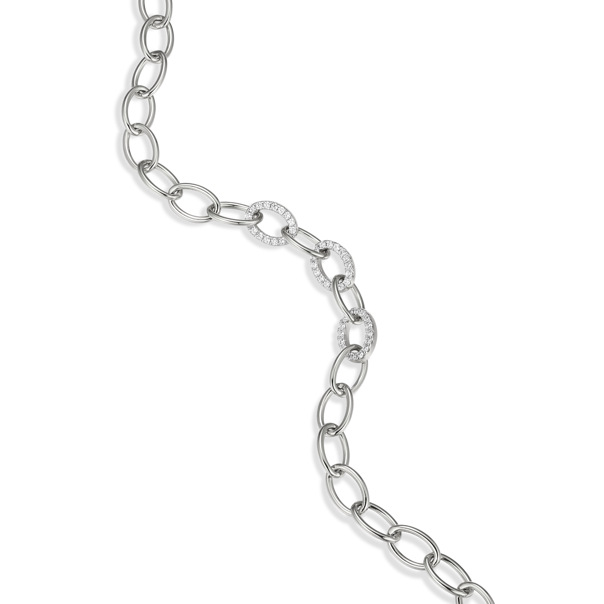 BB0151W - Pave Oval Link Bracelet in Rhodium-Plated Sterling Silver