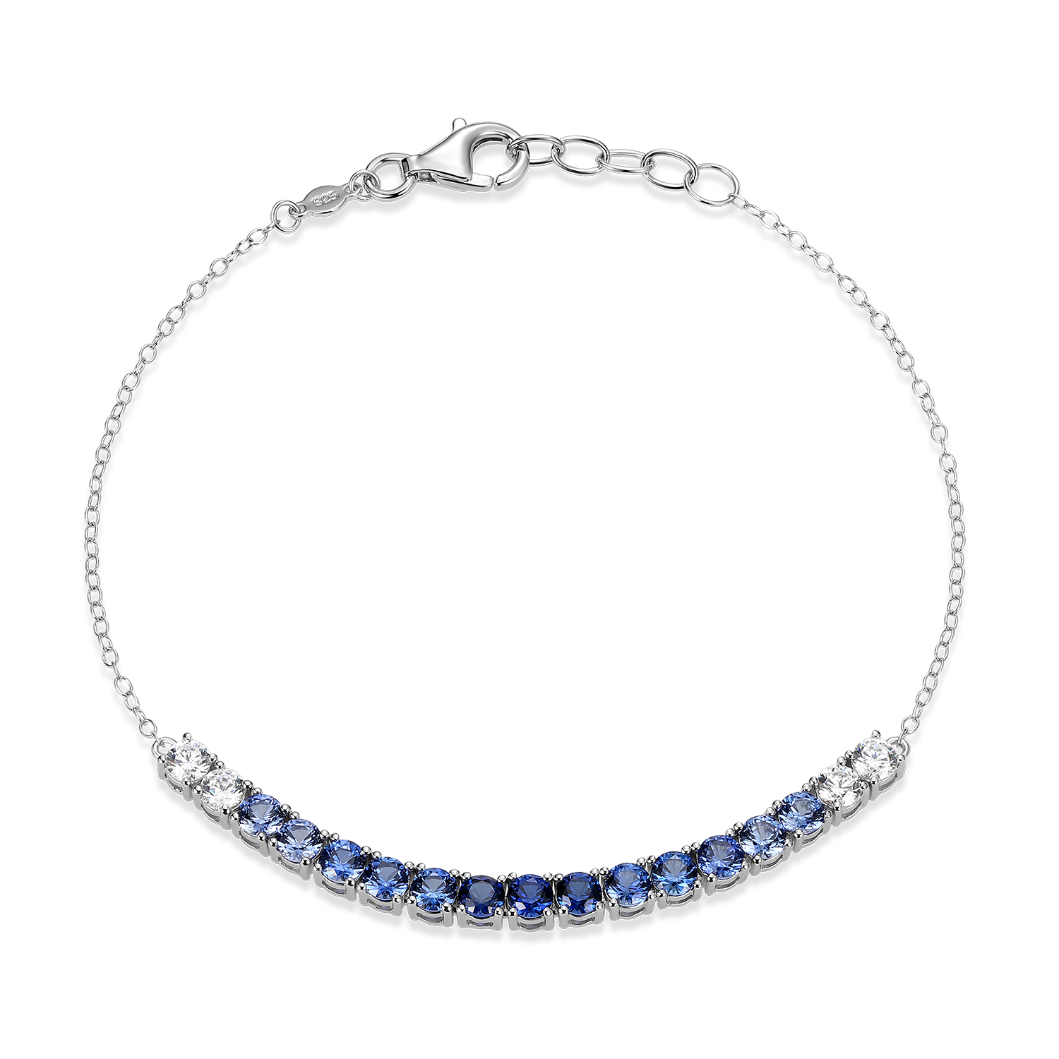 BB0202W - Ombre Line Lab-Created Sapphire & Diamond Bolo Bracelet in Rhodium-Plated Sterling Silver