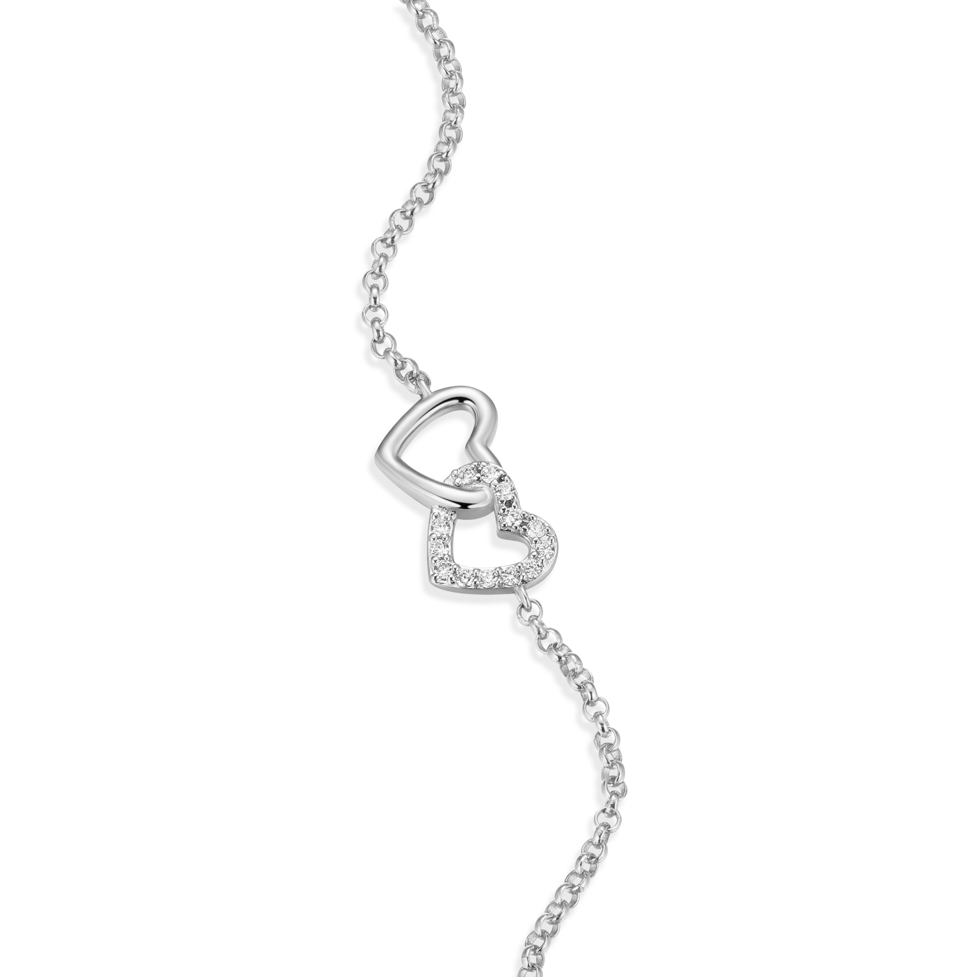 BB0010W - Open Twin Heart Bolo Bracelet in Rhodium-Plated Sterling Silver