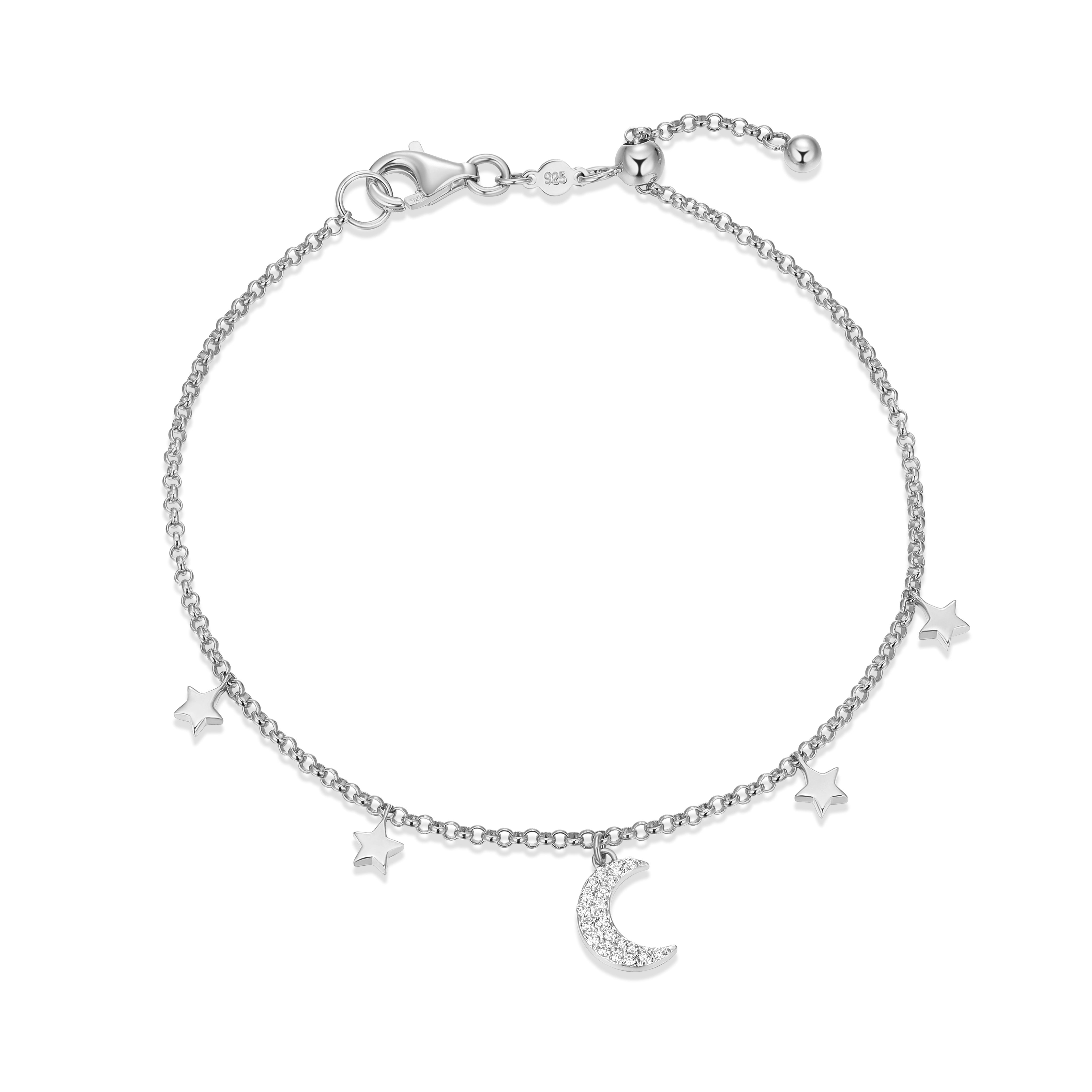 Reach For The Stars With This Celestial Charm Bracelet, Featuring A Dazzling Diamond Moon And Gleaming Stars. Dreamy Vibes, Everyday Style.