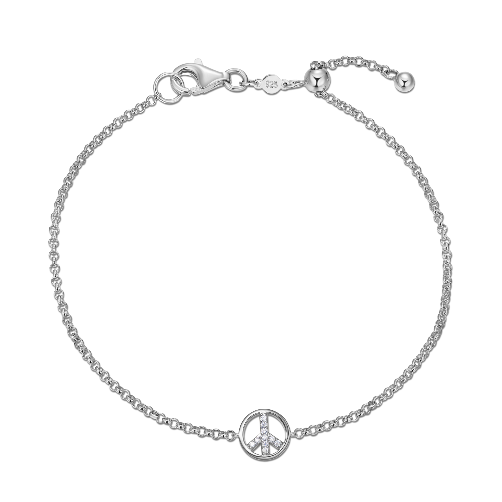 BB0046W - Peace Bolo Bracelet in Rhodium-Plated Sterling Silver