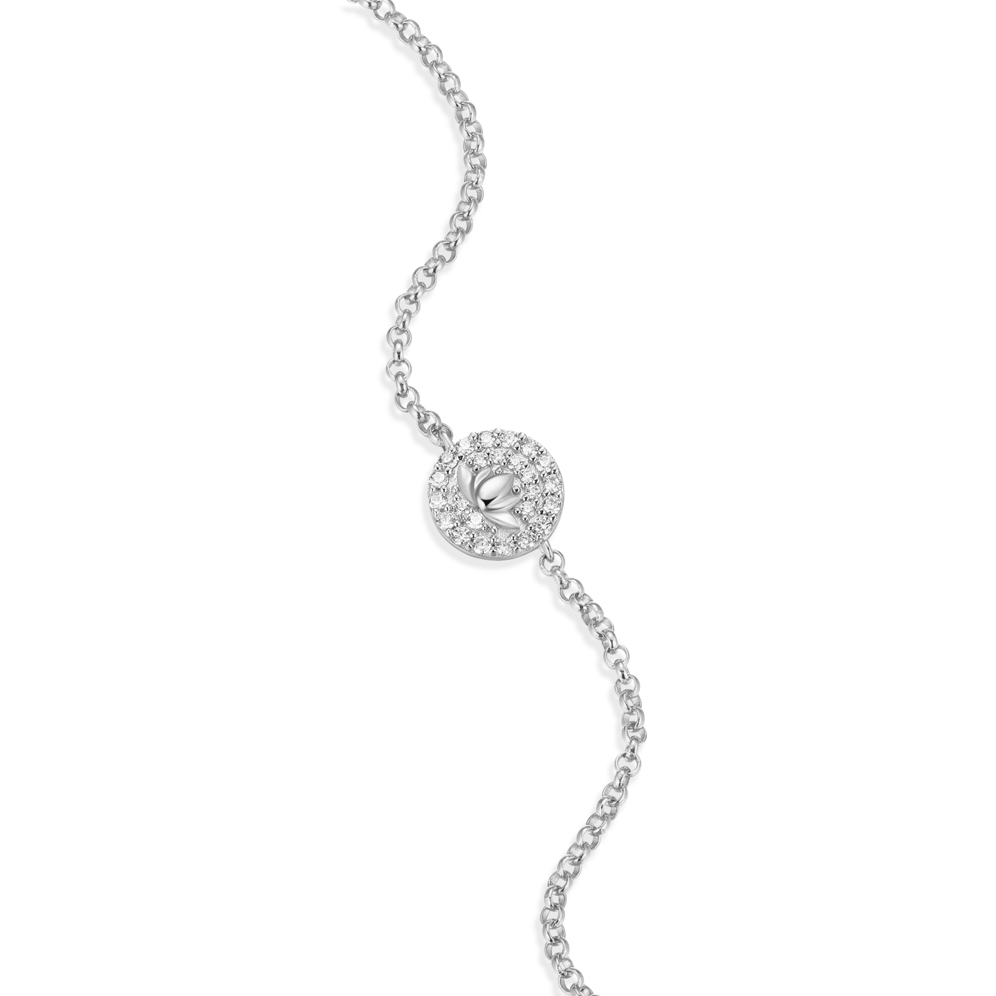 BB0025W - Lotus Tag Bolo Bracelet in Rhodium-Plated Sterling Silver