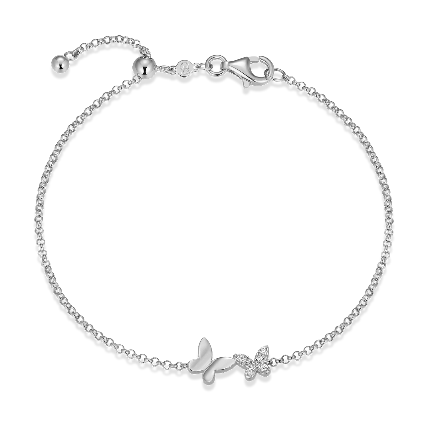 BB0185W - Twin Butterfly Lab-Created Diamond Bolo Bracelet in Rhodium-Plated Sterling Silver