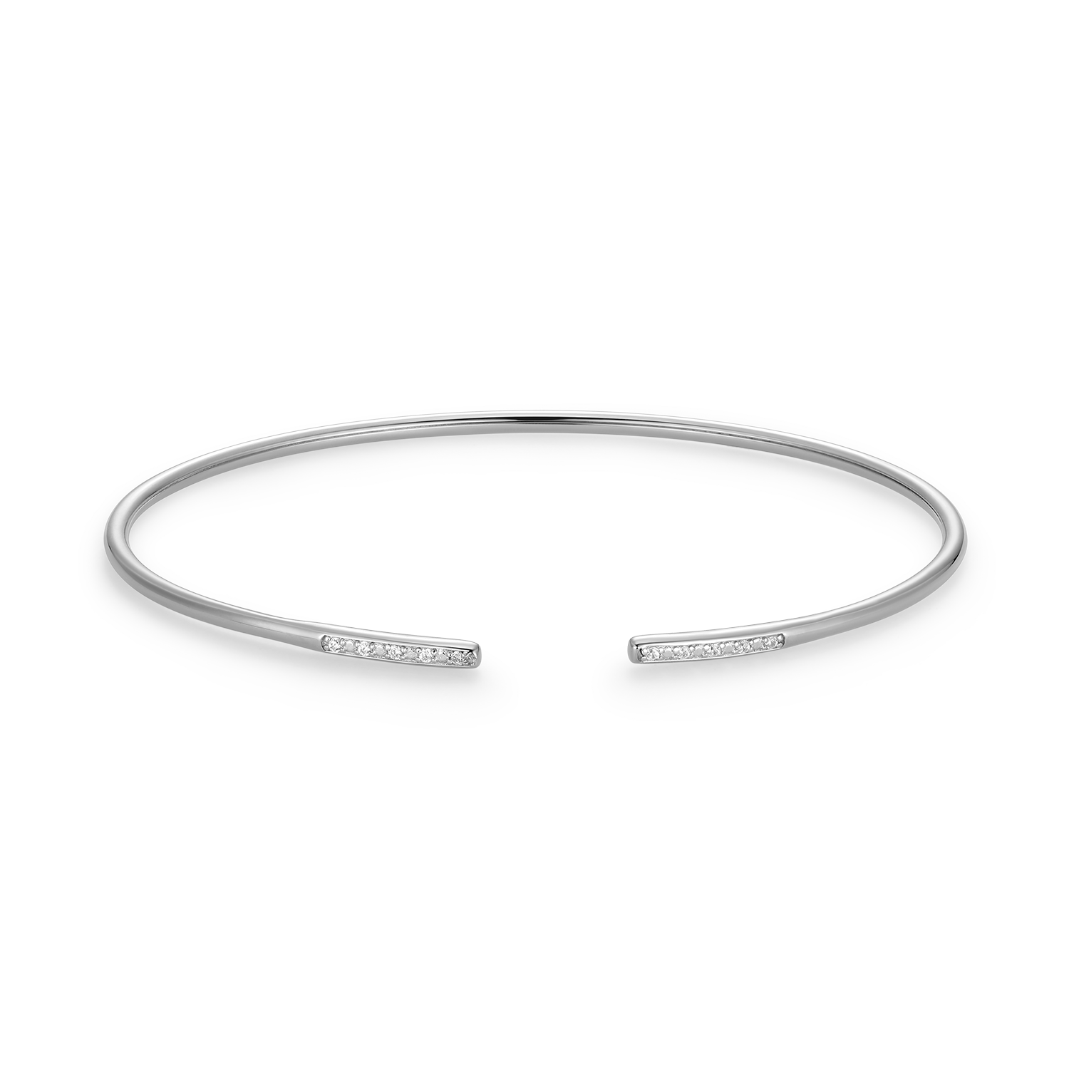 BB0178W - Pave Minimalist Lab-Created Diamond Flex Cuff Bracelet in Rhodium-Plated Sterling Silver