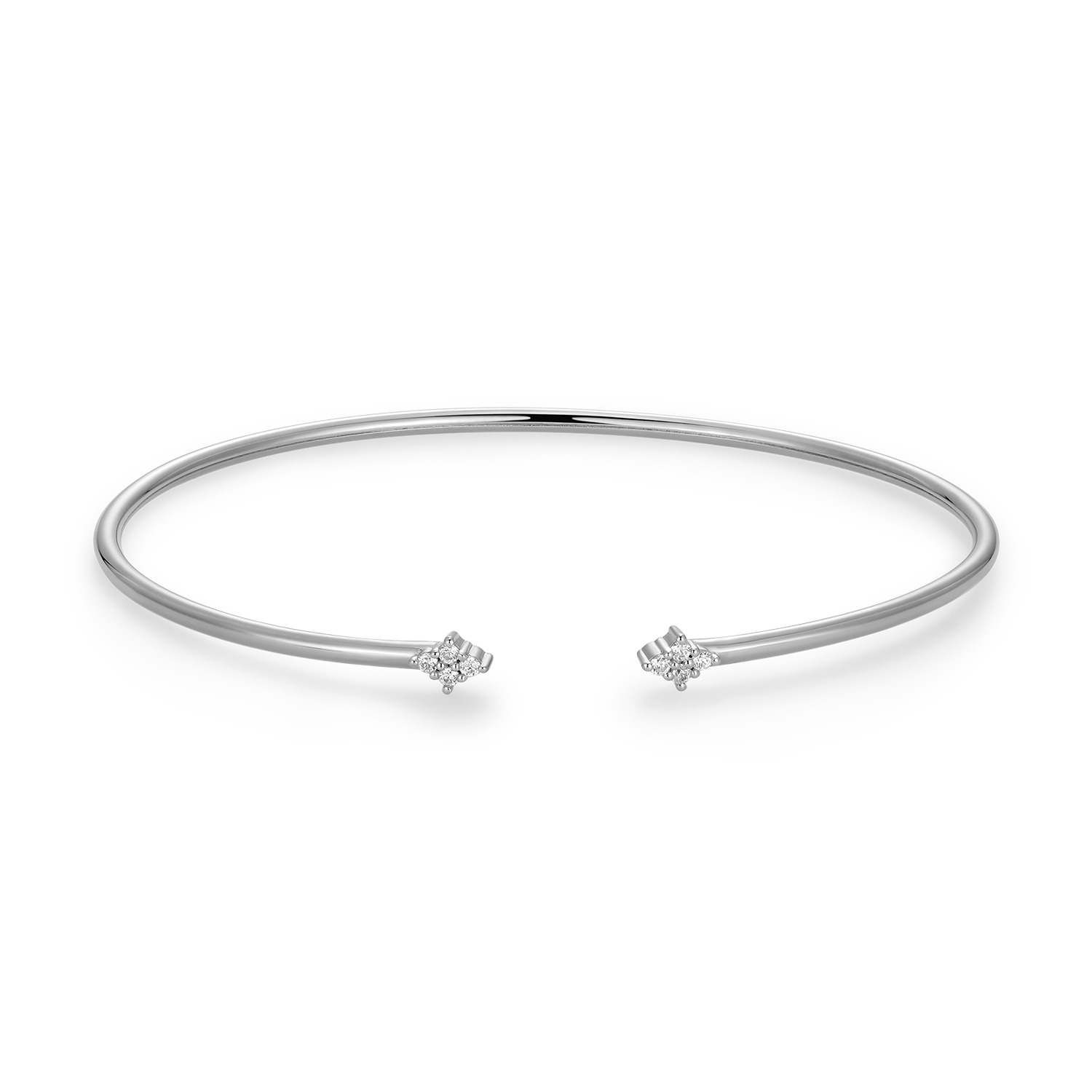 BB0176W - Four Cluster Lab-Created Diamond Flex Cuff Bracelet in Rhodium-Plated Sterling Silver