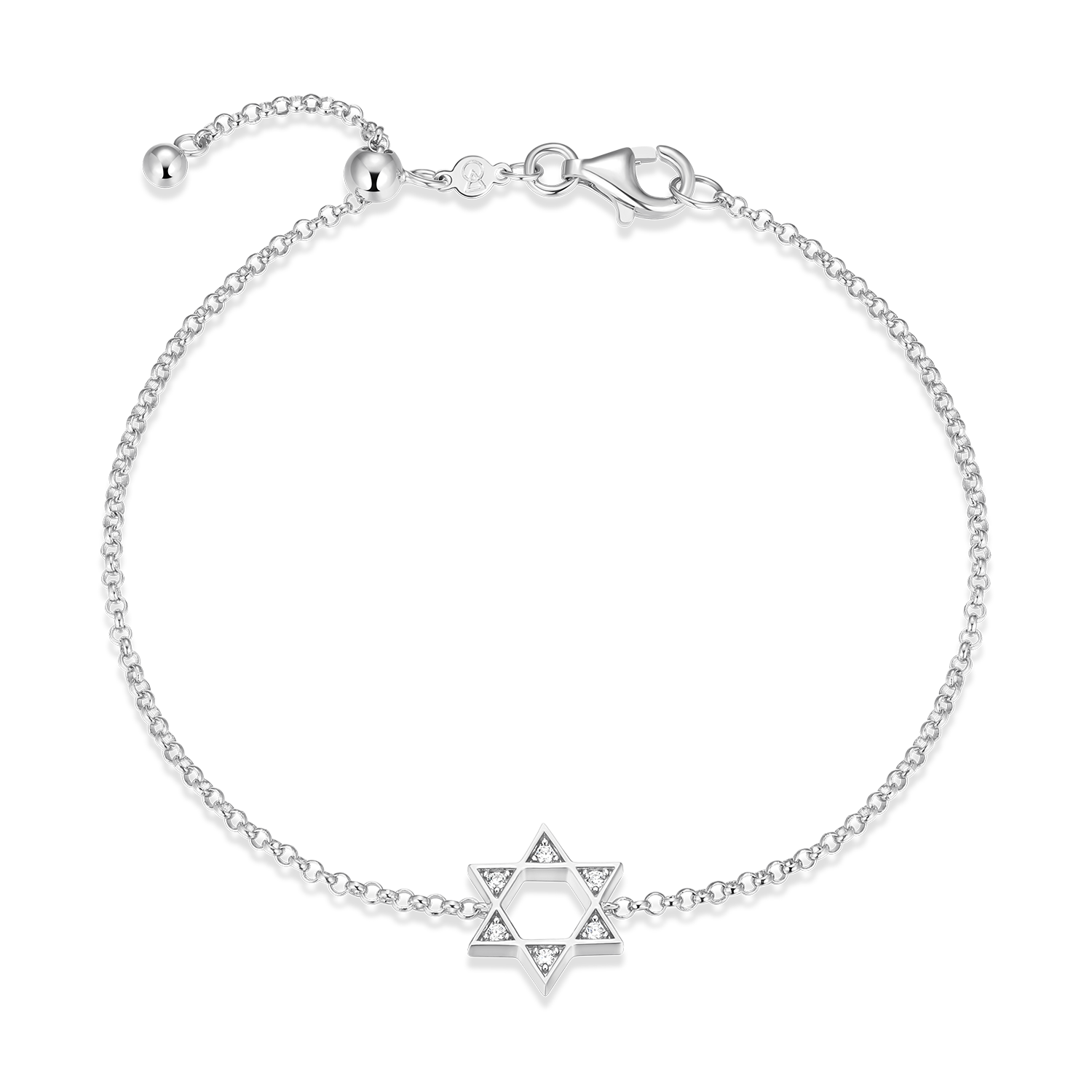 BB0211W - Star of David Lab-Created Diamond Bolo Bracelet in Rhodium-Plated Sterling Silver