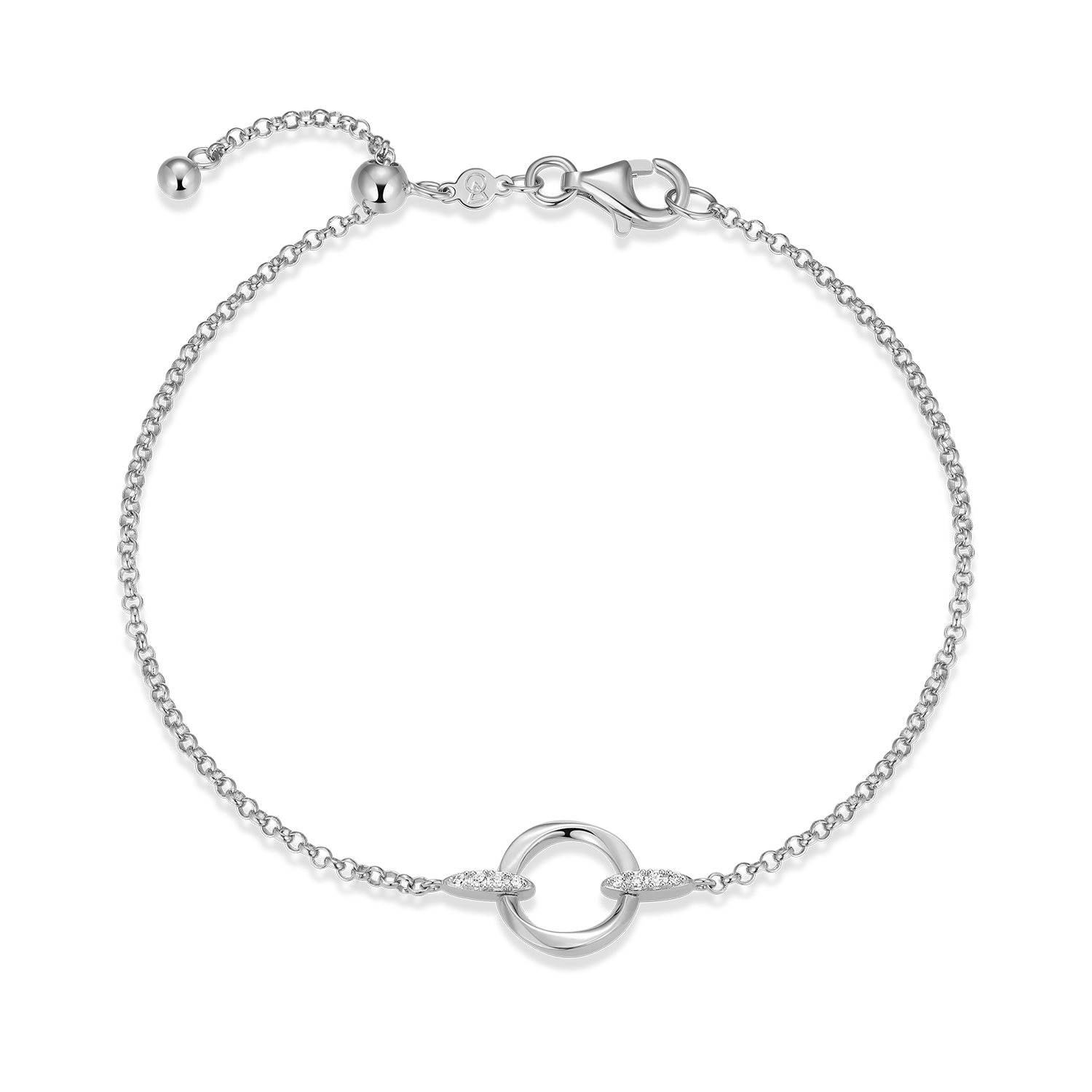 BB0188W - Knife Edge Circle Link Lab-Created Diamond Bolo Bracelet in Rhodium-Plated Sterling Silver