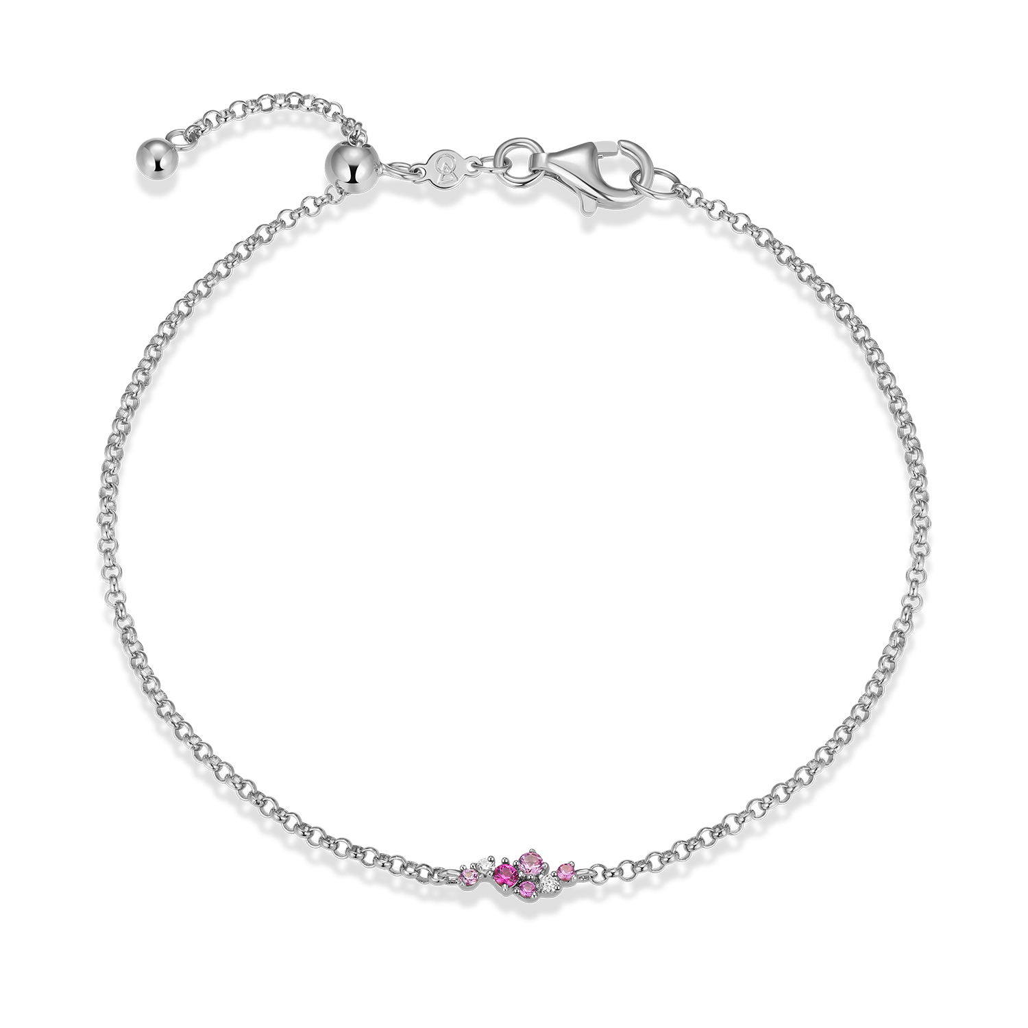 BB0199W - Scattered Ombre Lab-Created Ruby & Diamond Bolo Bracelet in Rhodium-Plated Sterling Silver