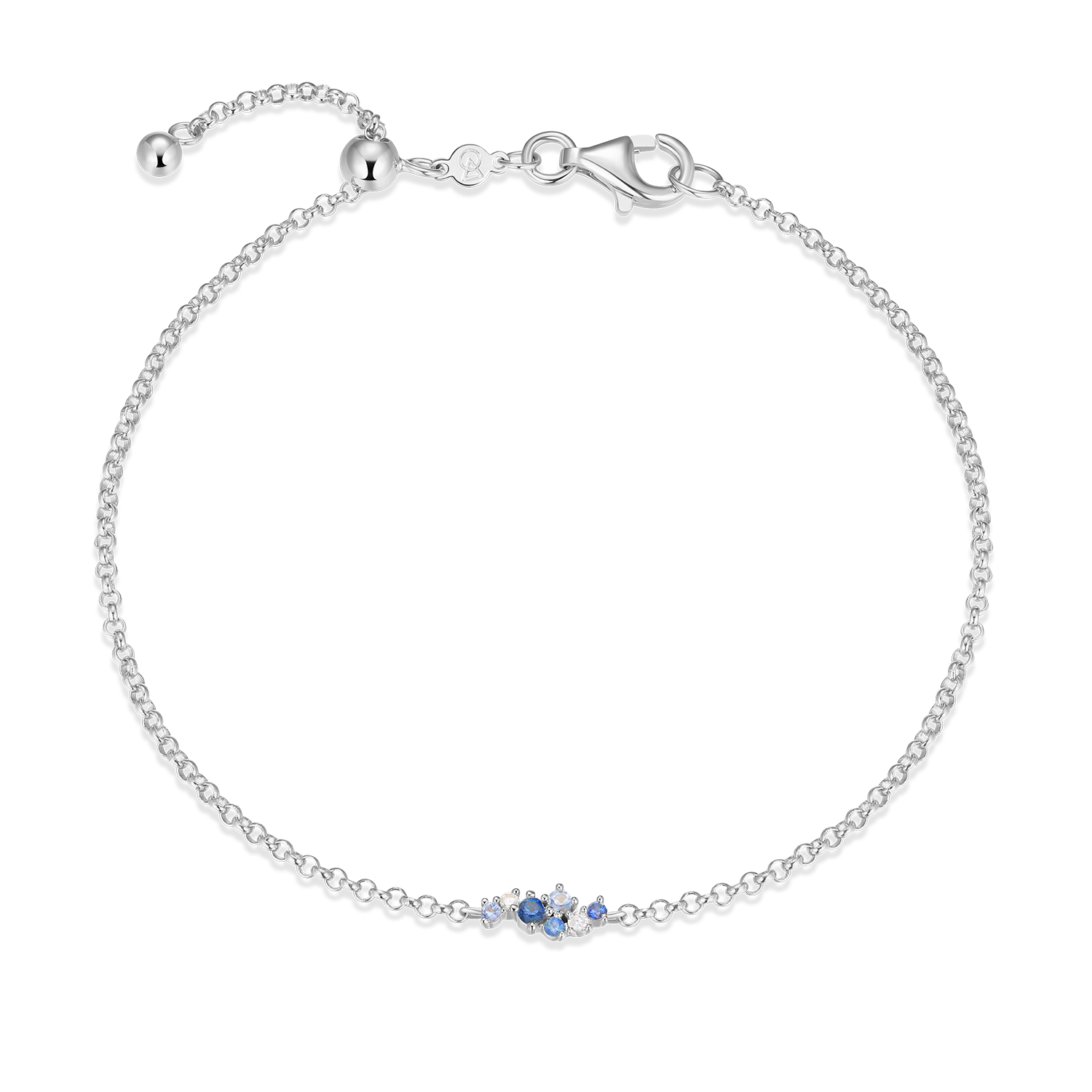 BB0200W - Scattered Ombre Lab-Created Sapphire & Diamond Bolo Bracelet in Rhodium-Plated Sterling Silver