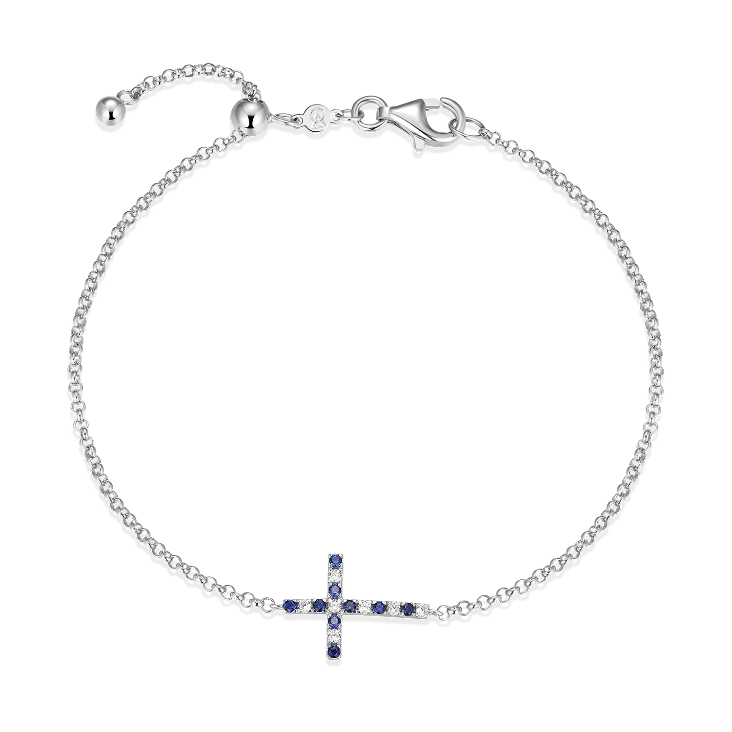 BB0251 - Cross Lab-Created Sapphire & Diamond Bolo Bracelet in Rhodium-Plated Sterling Silver