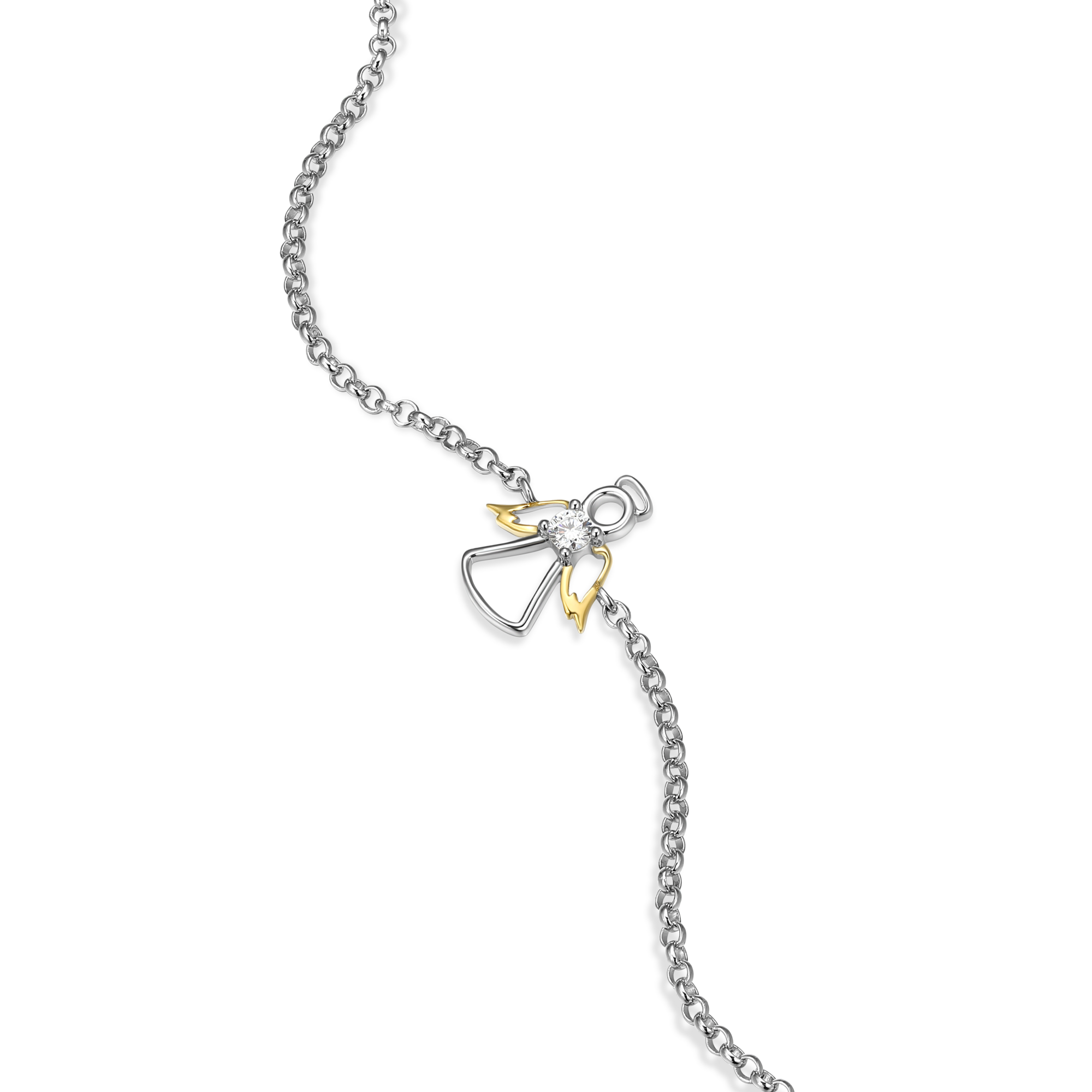 BB0165 - Angel Pendant Lab-Created Diamond Bolo Bracelet in Rhodium & 14K Gold-Plated Sterling Silver