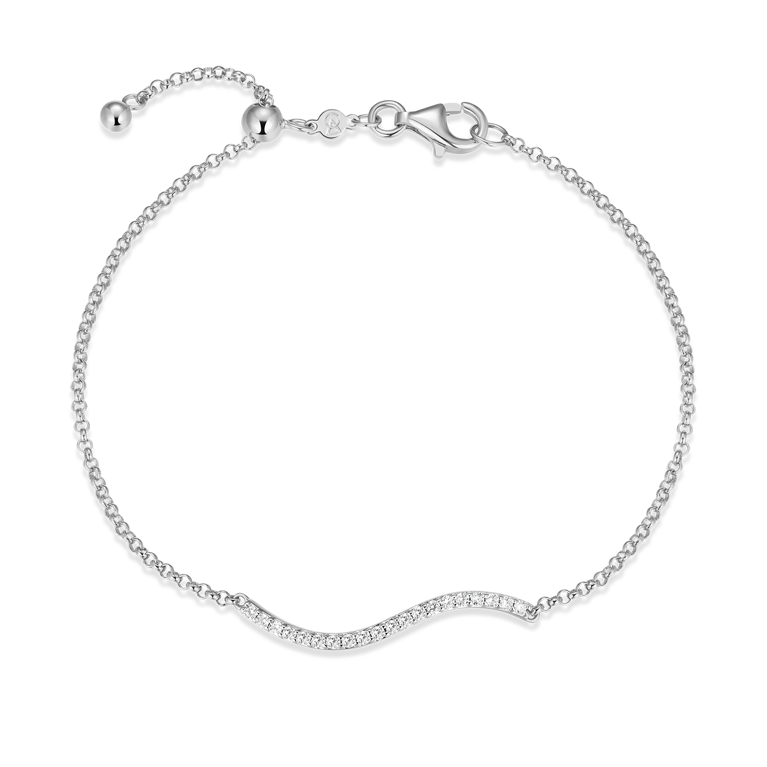 BB0212W - Wavy Bar Lab-Created Diamond Bolo Bracelet in Rhodium-Plated Sterling Silver