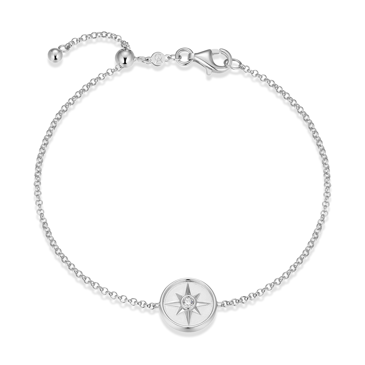 BB0213W - North Star Medallion Lab-Created Diamond Bolo Bracelet in Rhodium-Plated Sterling Silver