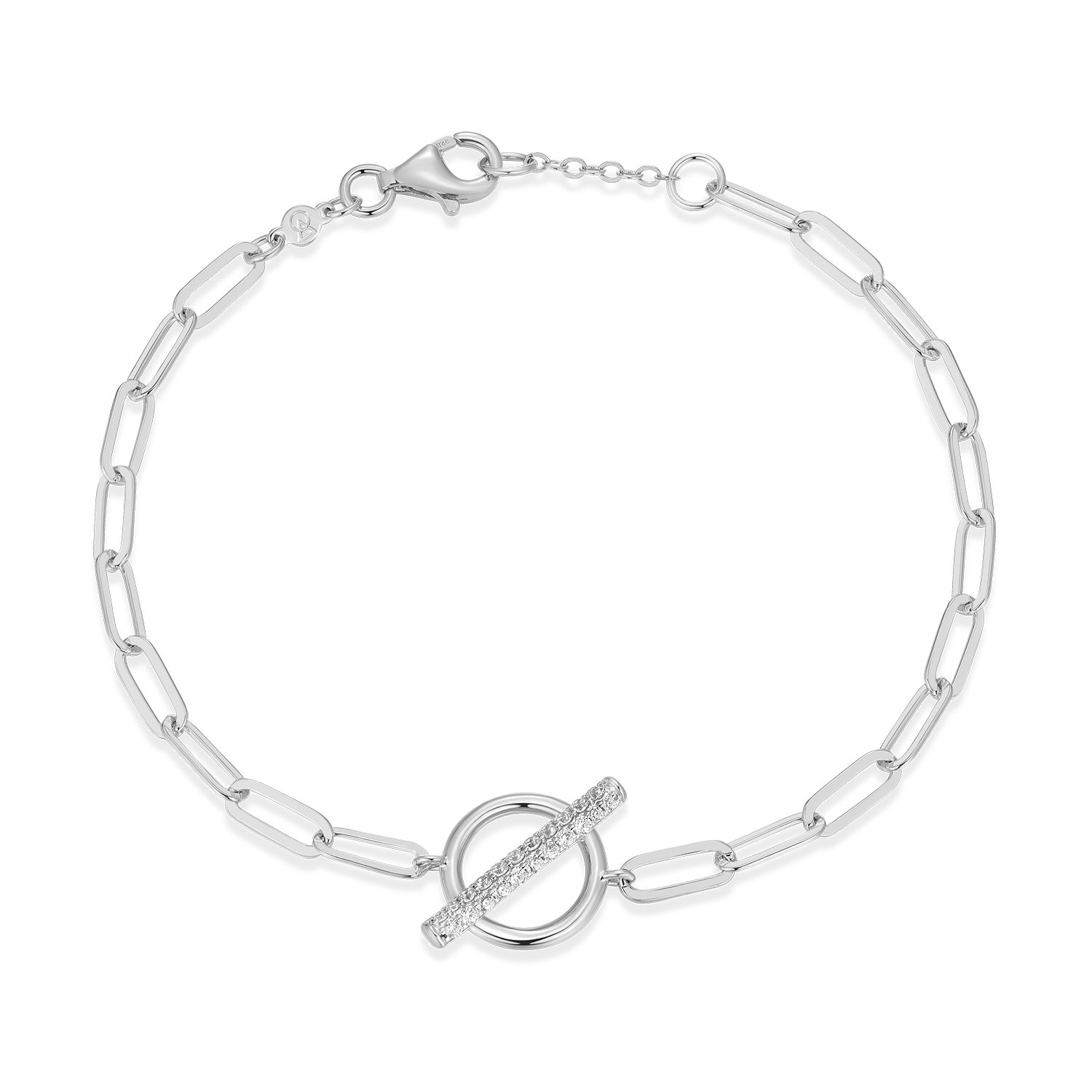 BB0234W - Lab-Created Diamond Toggle-Look Paperclip Bracelet in Rhodium-Plated Sterling Silver
