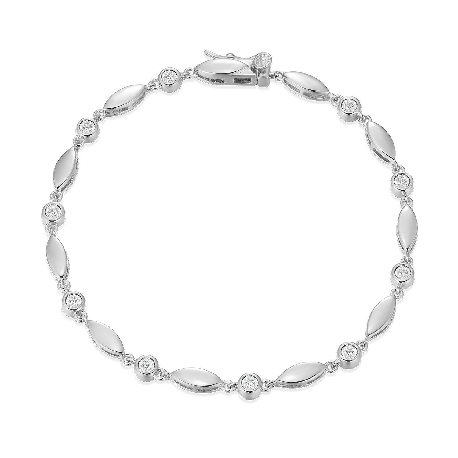 BB0236W - Marquise & Bezel Set Lab-Created Diamond Line Bracelet in Rhodium-Plated Sterling Silver