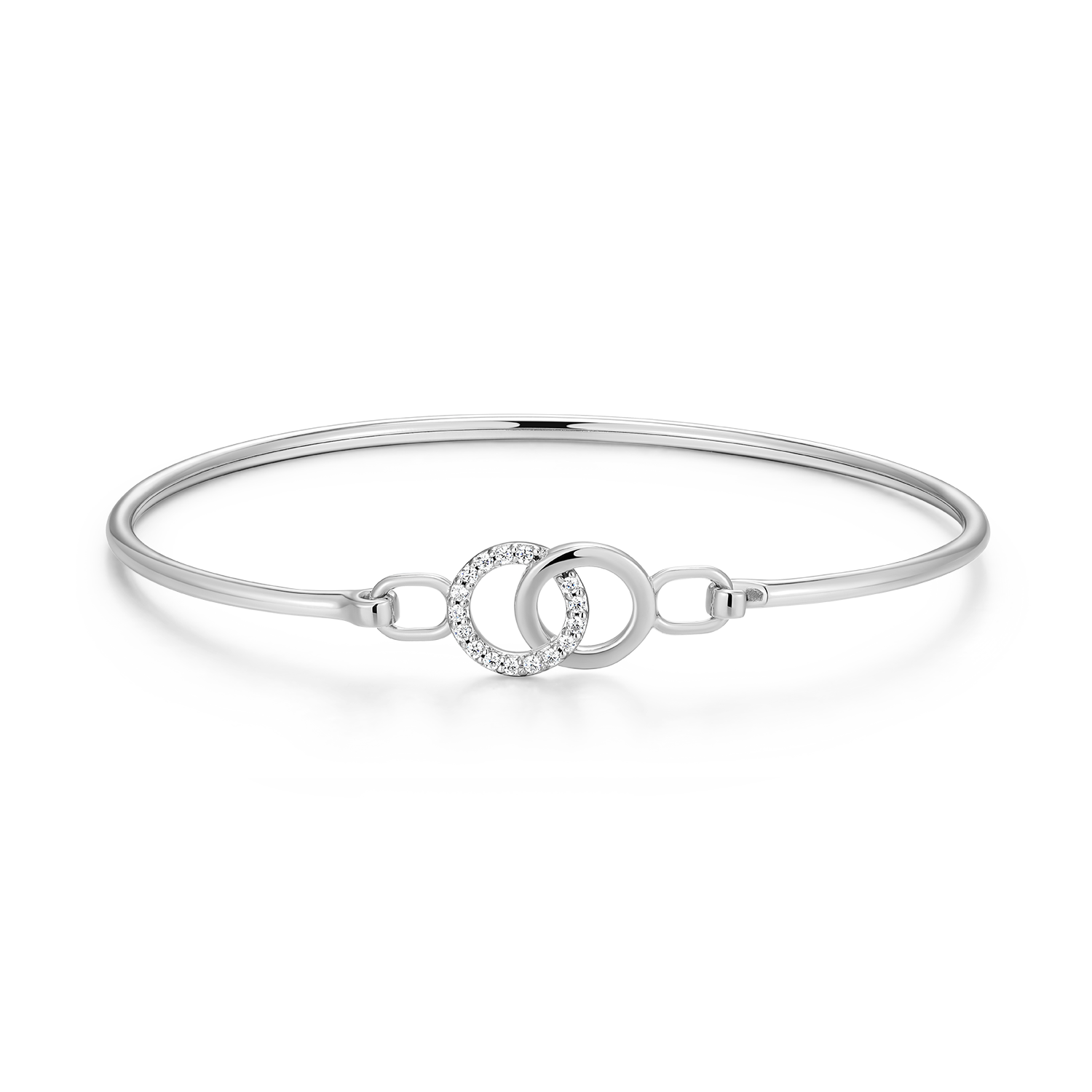BB0241W - Twin Circle Lab-Created Diamond Flex Bangle in Rhodium-Plated Sterling Silver