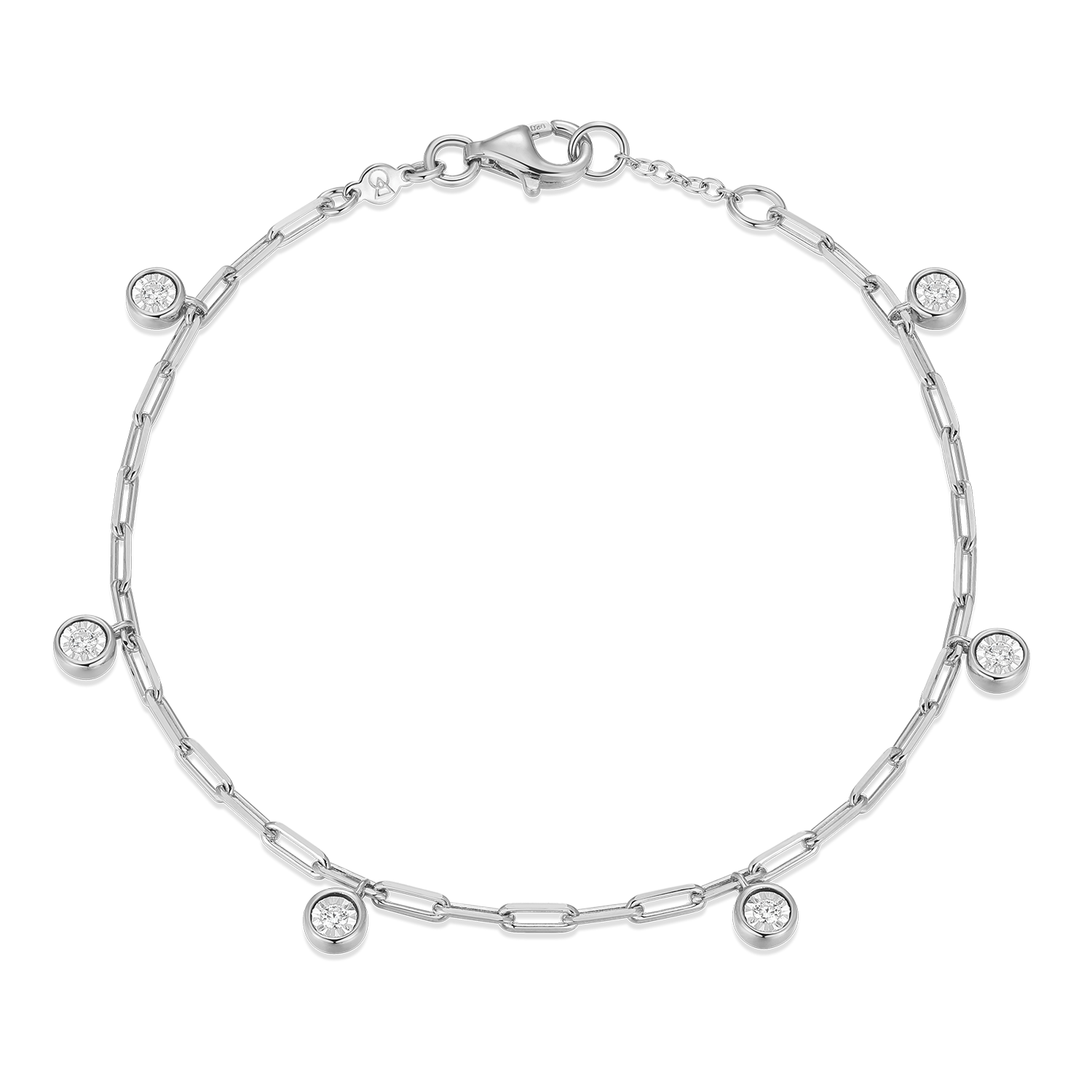 BB0217W - Dangle Station Lab-Created Diamond Mini Paperclip Bracelet in Rhodium-Plated Sterling Silver