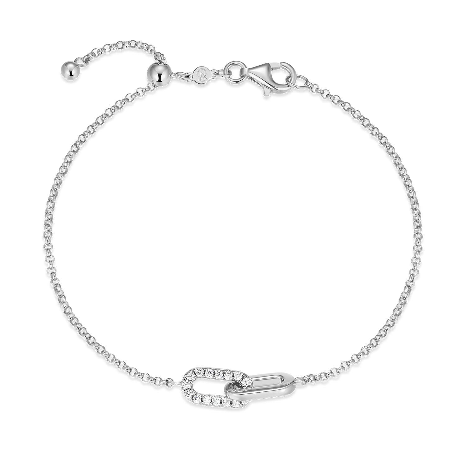 BB0238W - Twin Paperclip Pendant Lab-Created Diamond Bolo Bracelet in Rhodium-Plated Sterling Silver