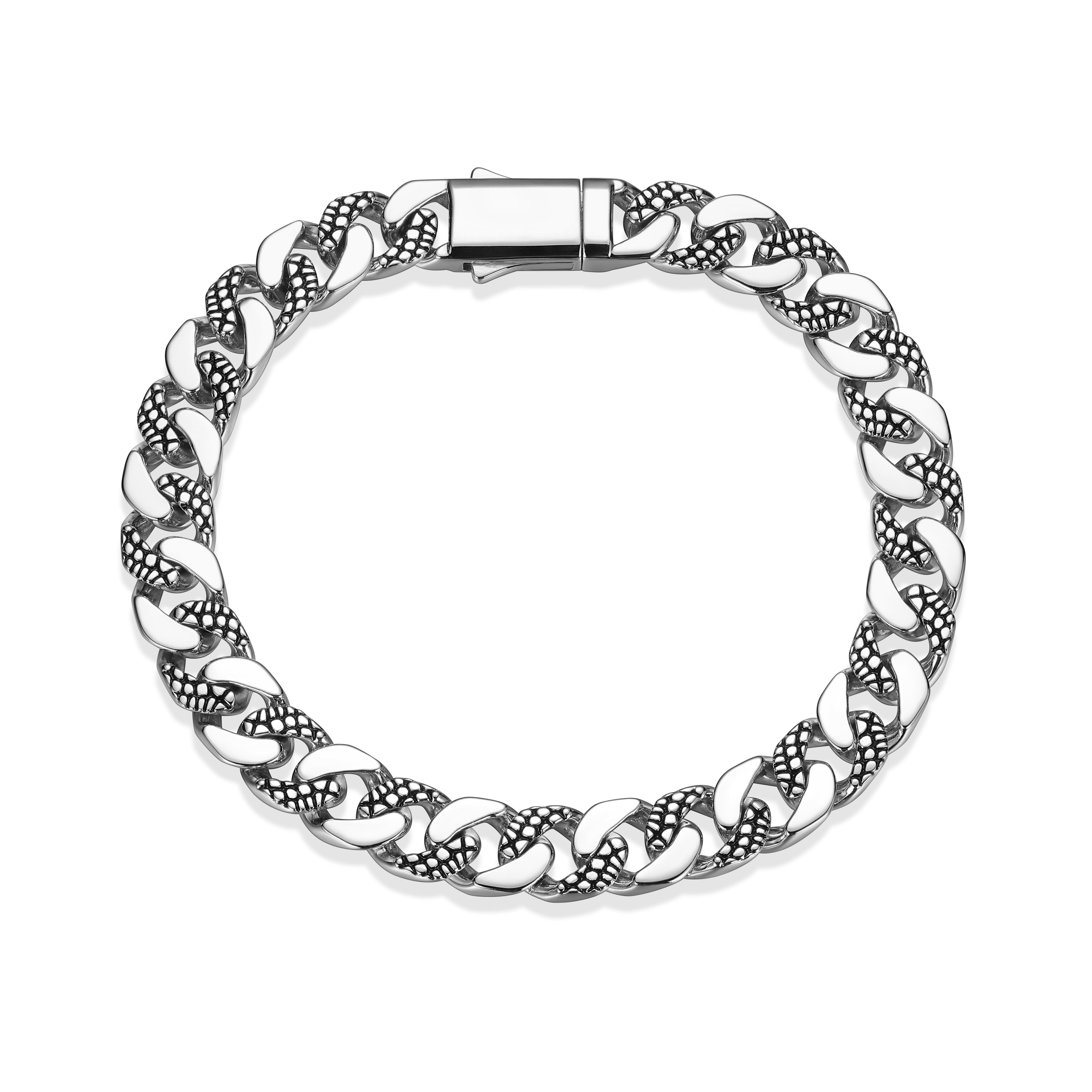 UB0094 - Reptile Design Cuban Link Chain Bracelet in Rhodium - Plated Sterling Silver