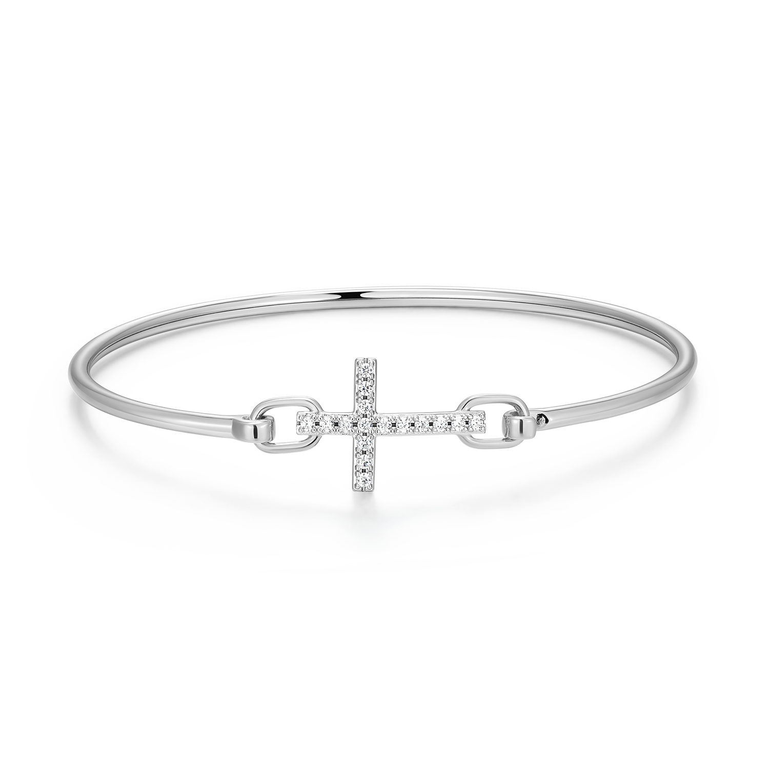 BB0240W - Cross Lab-Created Diamond Flex Bangle in Rhodium-Plated Sterling Silver
