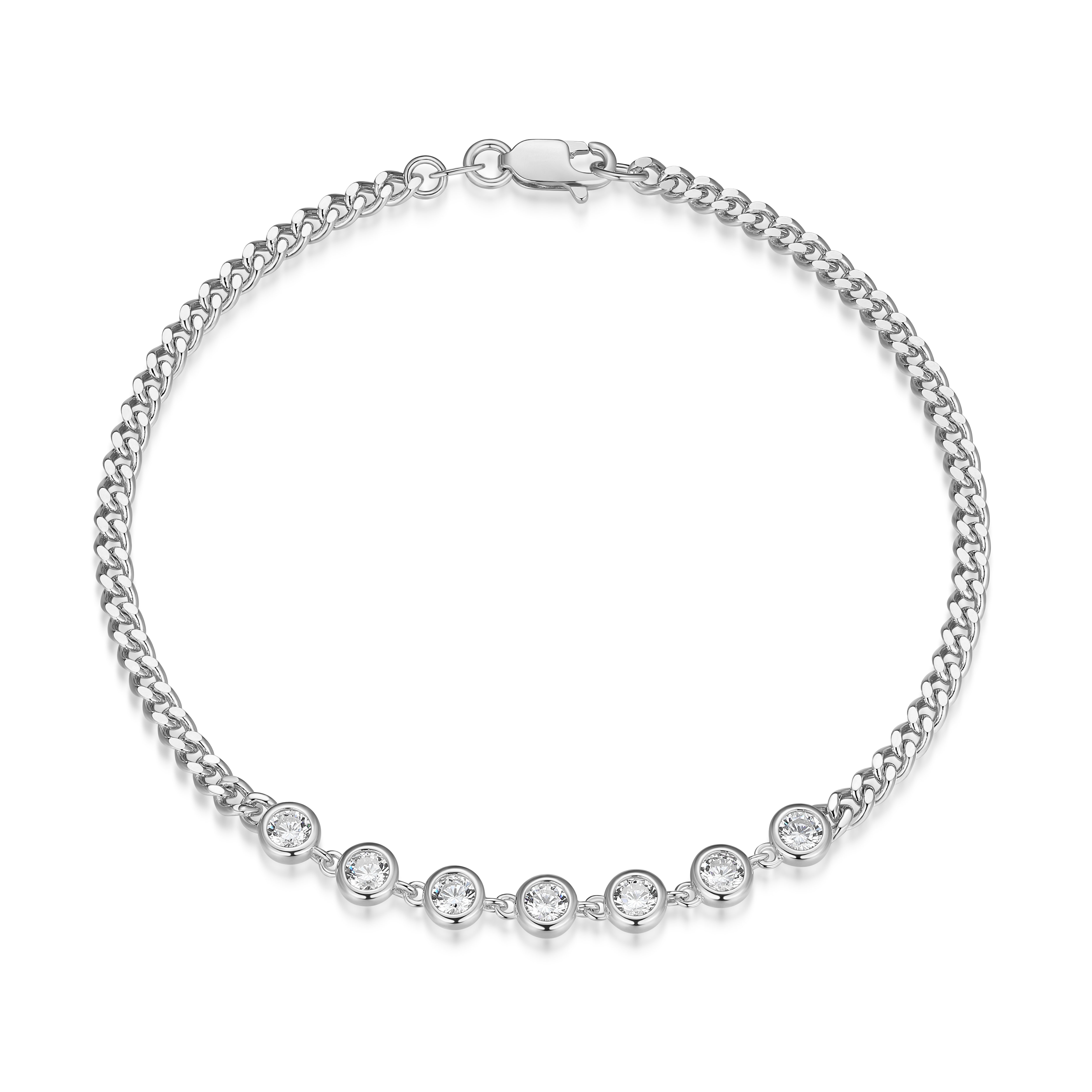 RB0193W - Station CZ Cuban Chain Bracelet