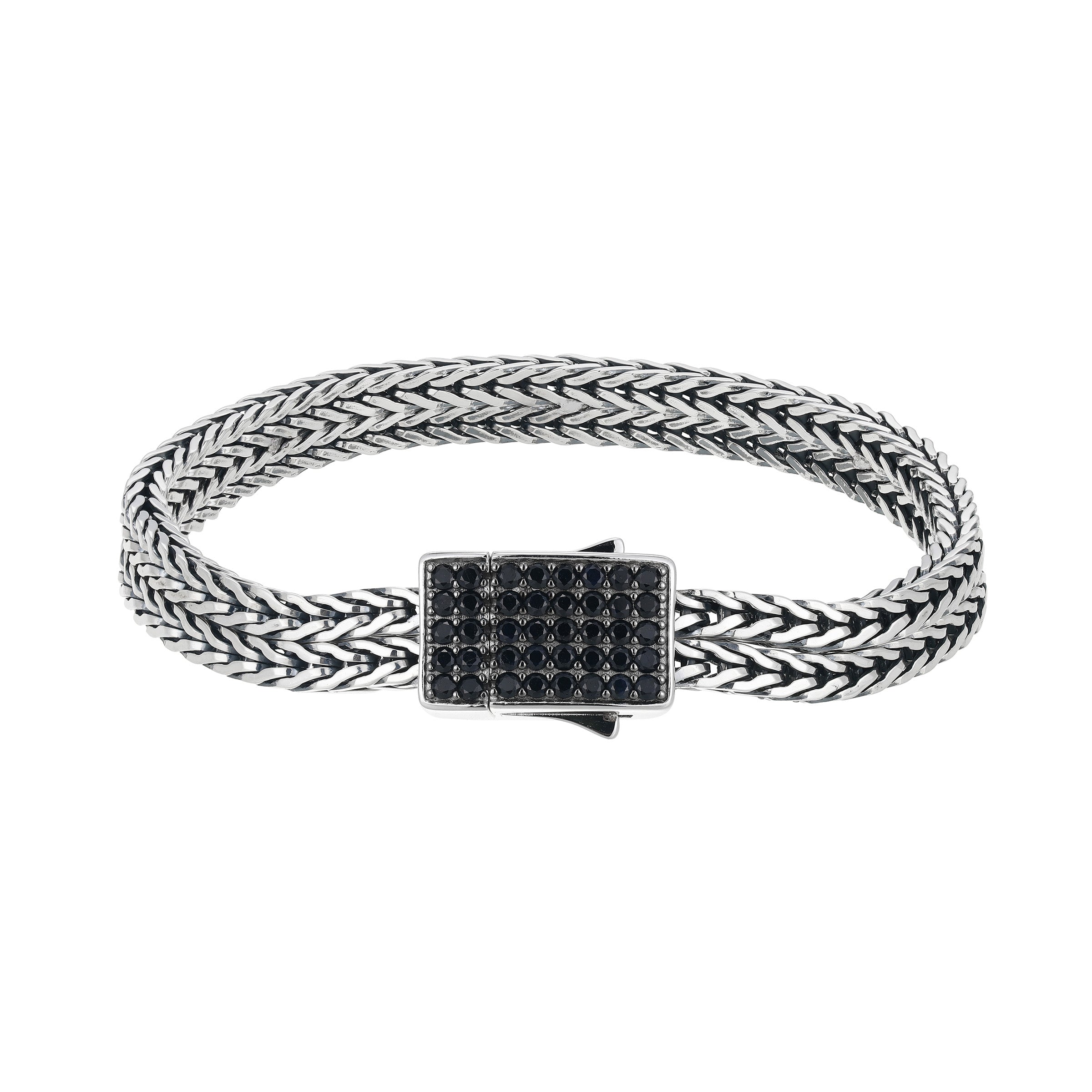 UB0117 - Genuine Black Sapphire Double Oxidized Foxtail Chain Bracelet