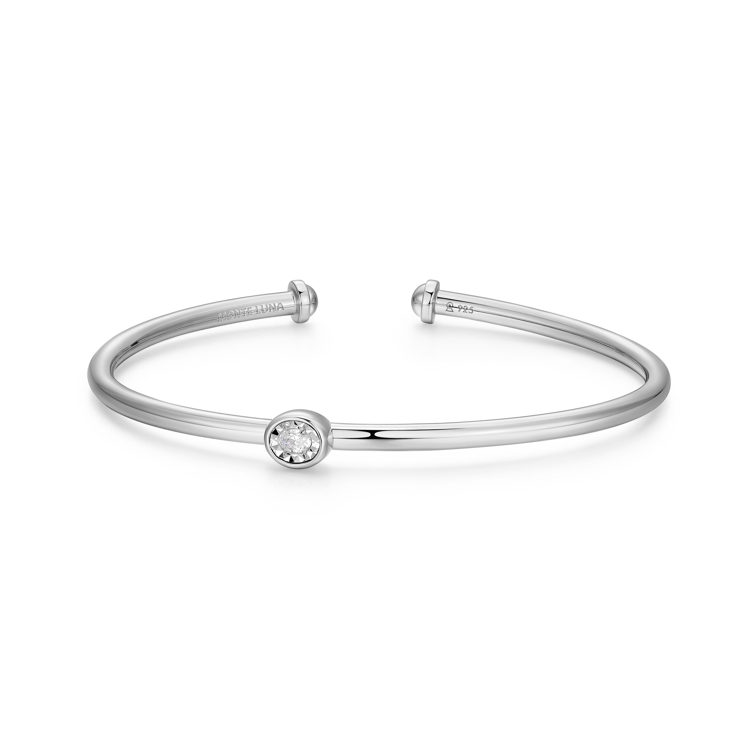 BB0259W - Asymmetrical Bezel-Set Lab-Created Diamond Flex Cuff
