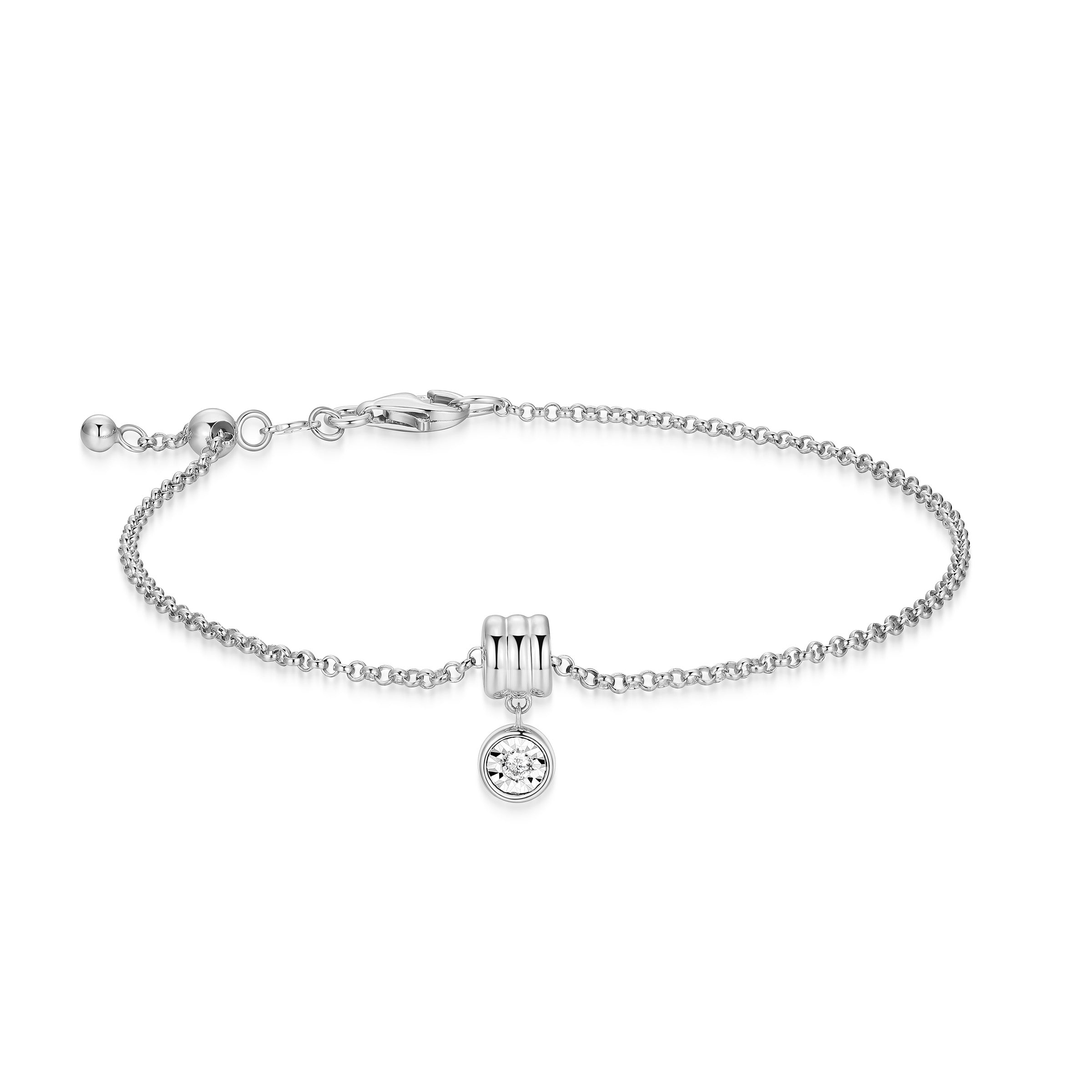 BB0272W - Barrel Charm Lab-Created Diamond Bolo Bracelet