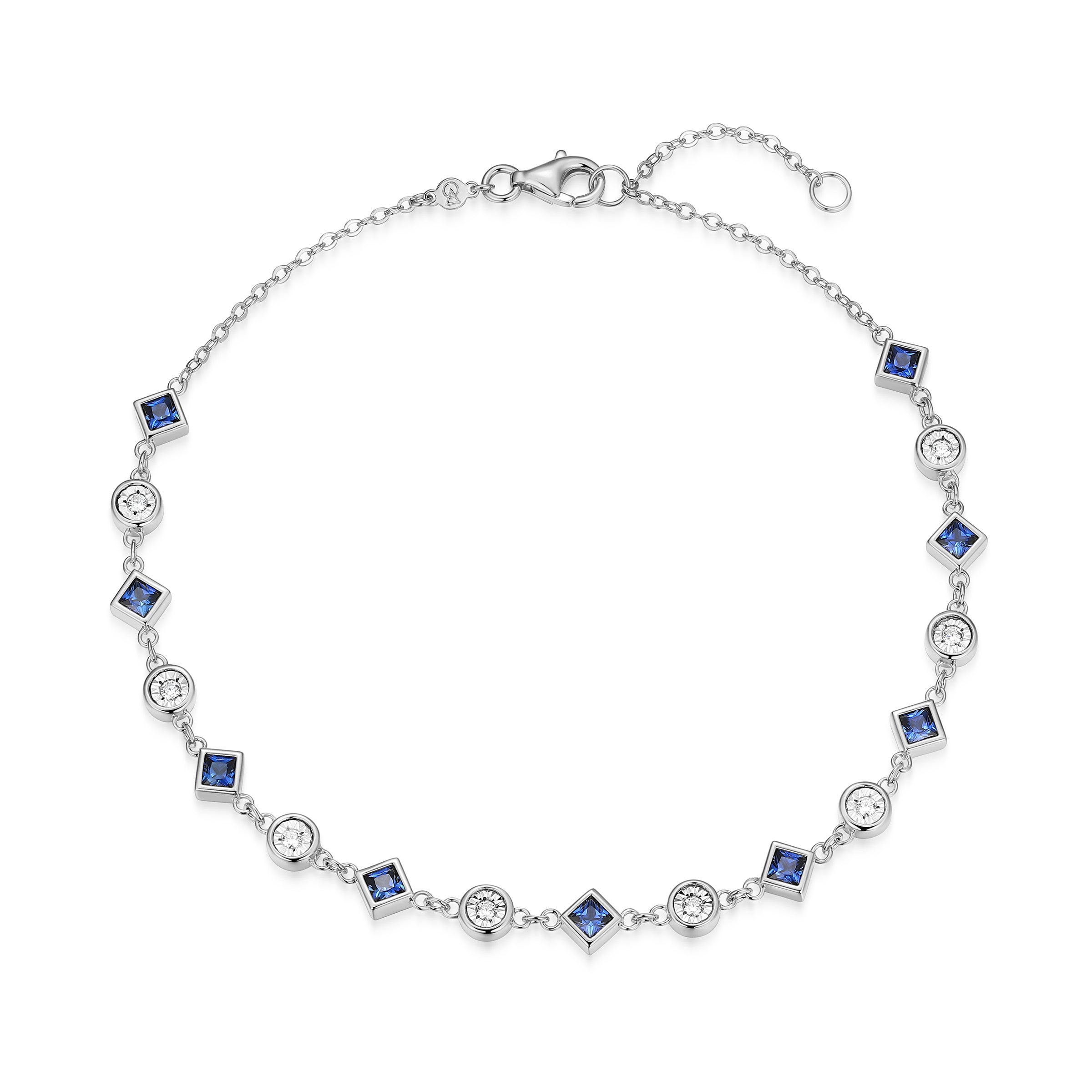 BA0255W - Lab-Created Blue Sapphire & Lab-Created Diamond Station Anklet