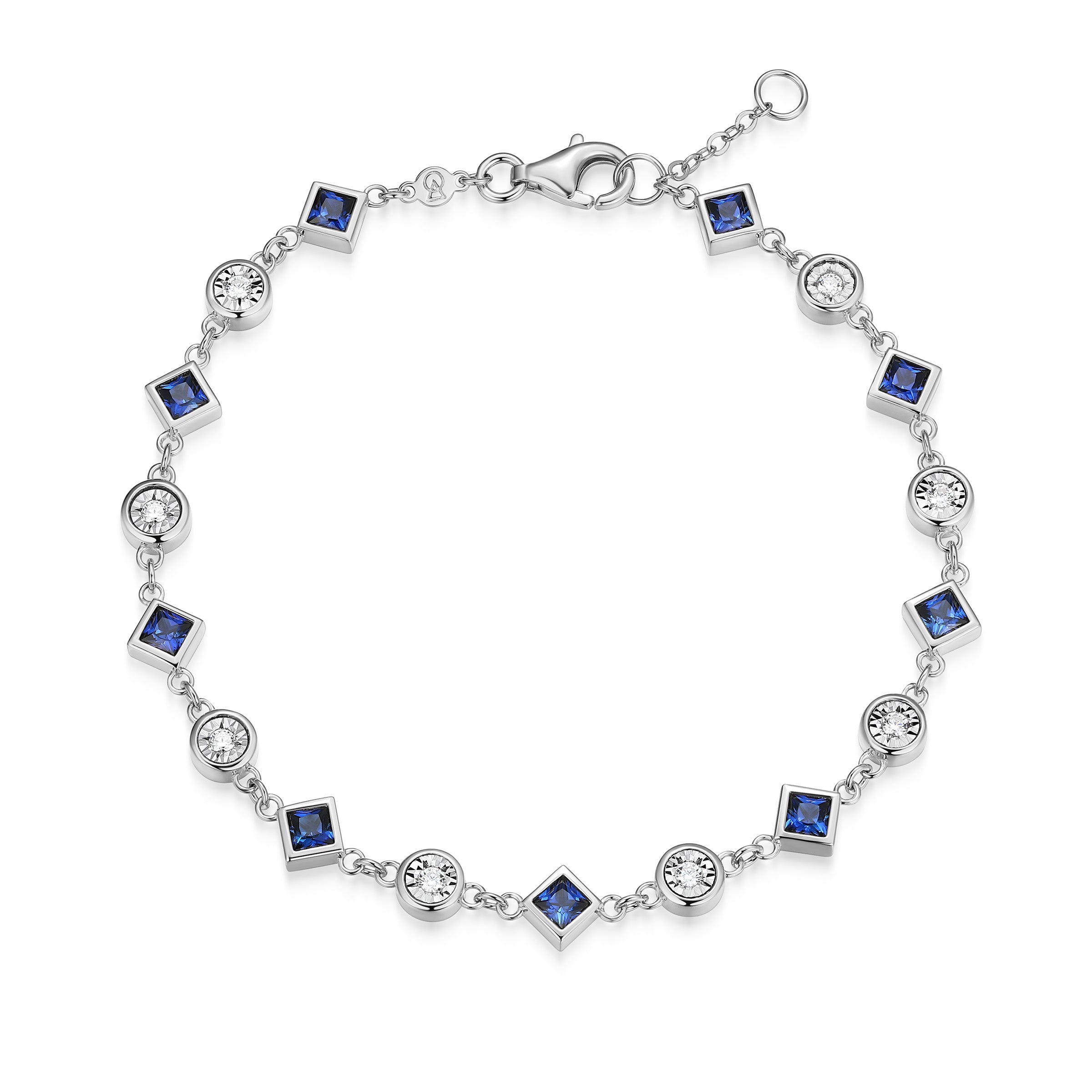BB0255W - Lab-Created Blue Sapphire & Lab-Created Diamond Station Bracelet