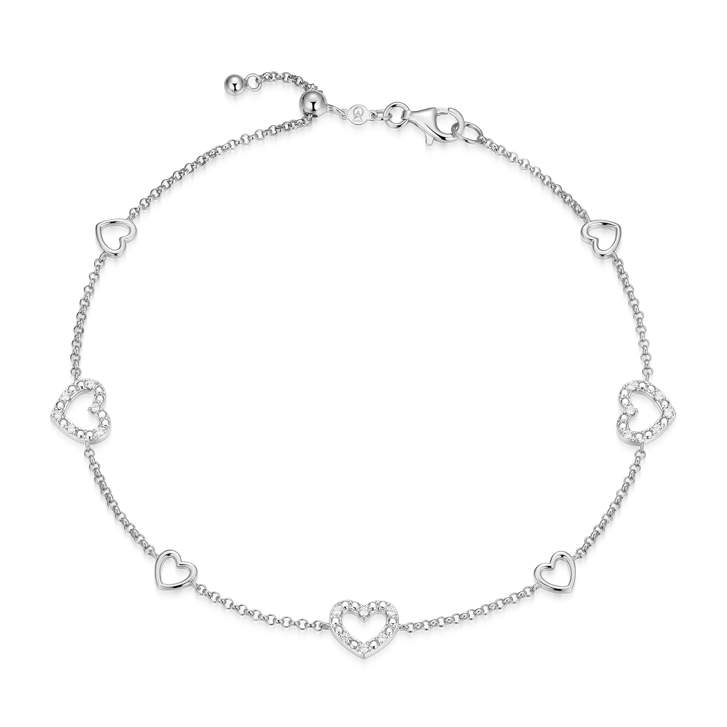 BA0274W - Amore Station Lab-Created Diamond Bolo Anklet