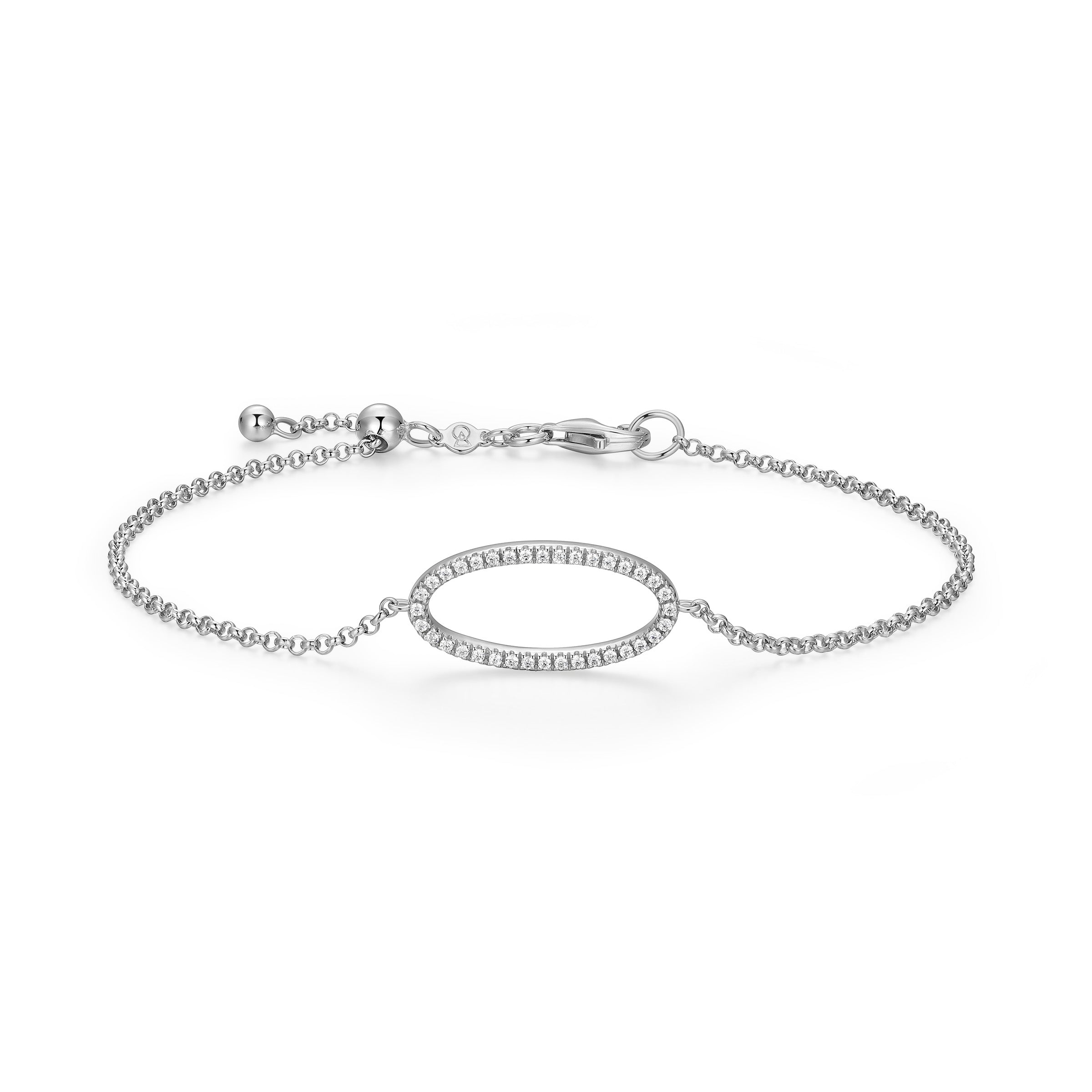 BB0276W - Open Oval Lab-Created Diamond Bolo Bracelet