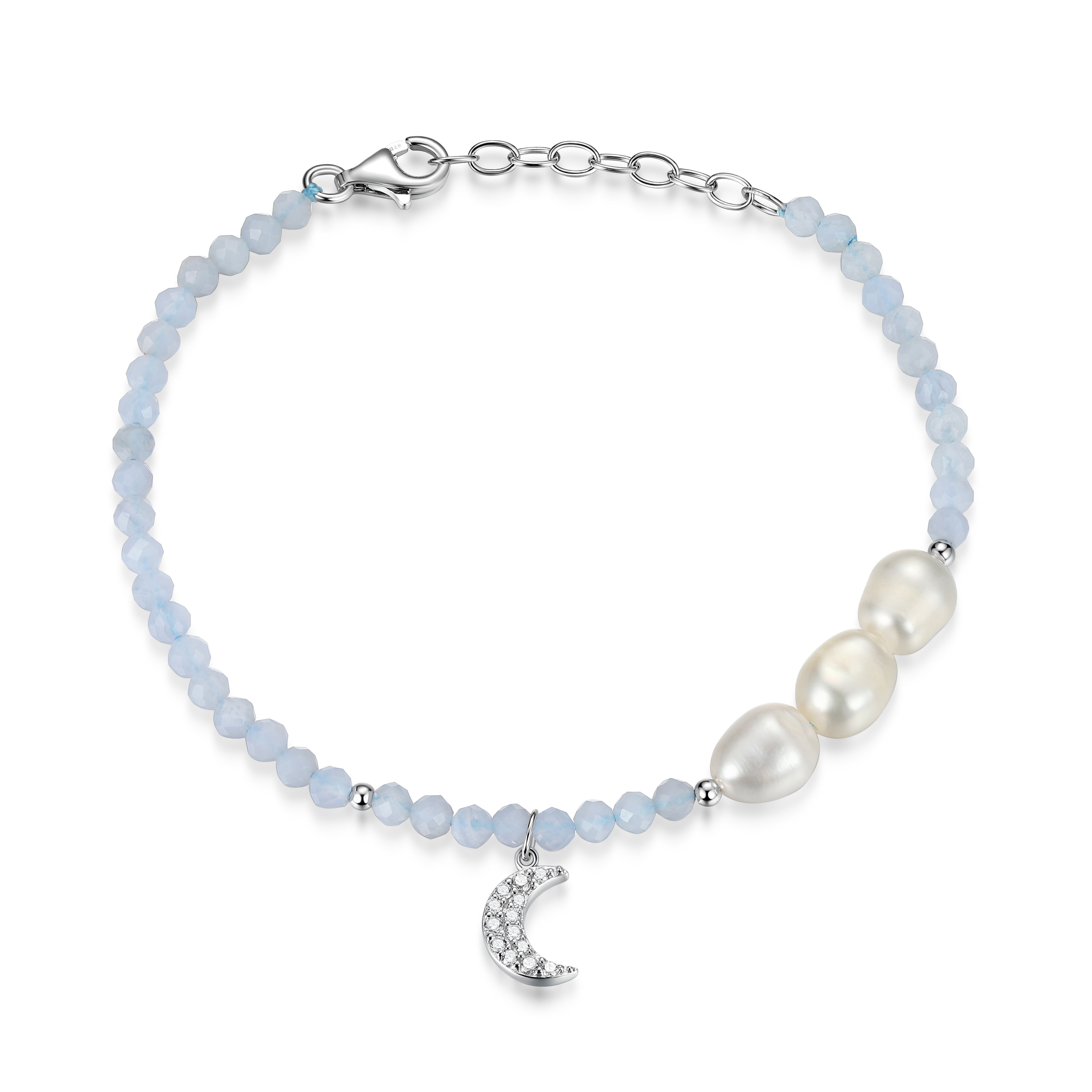 RB0201 - Freshwater Pearl & Blue Lace Agate Beaded Bracelet