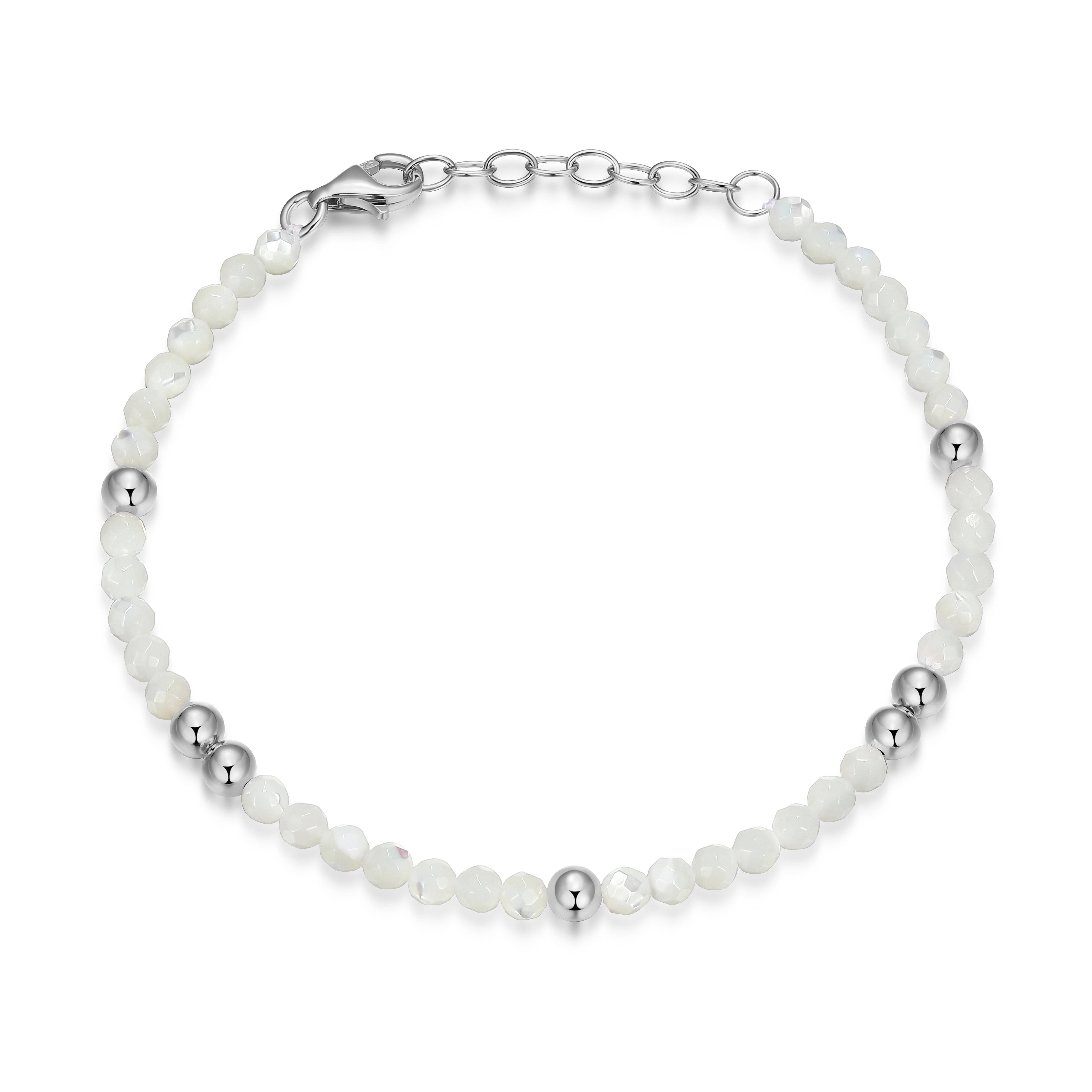 RB0205 - Mother-of-Pearl & Sterling Silver Beaded Bracelet